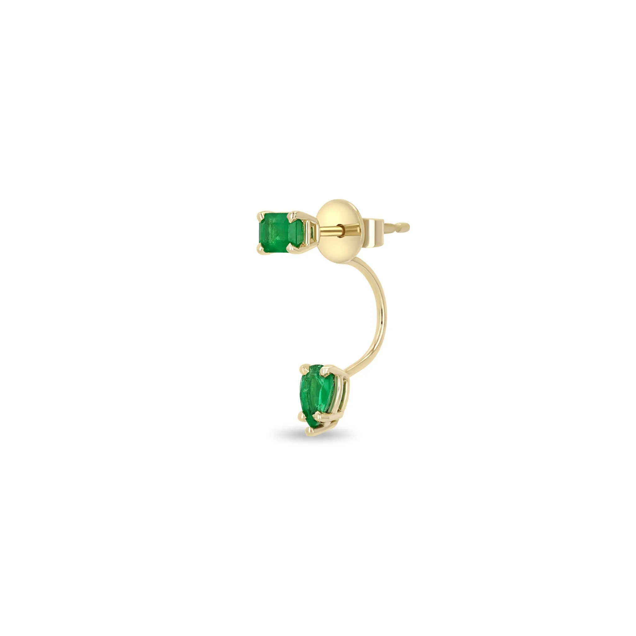 14k Emerald Cut Emerald Stud & Pear Emerald Jacket Earrings