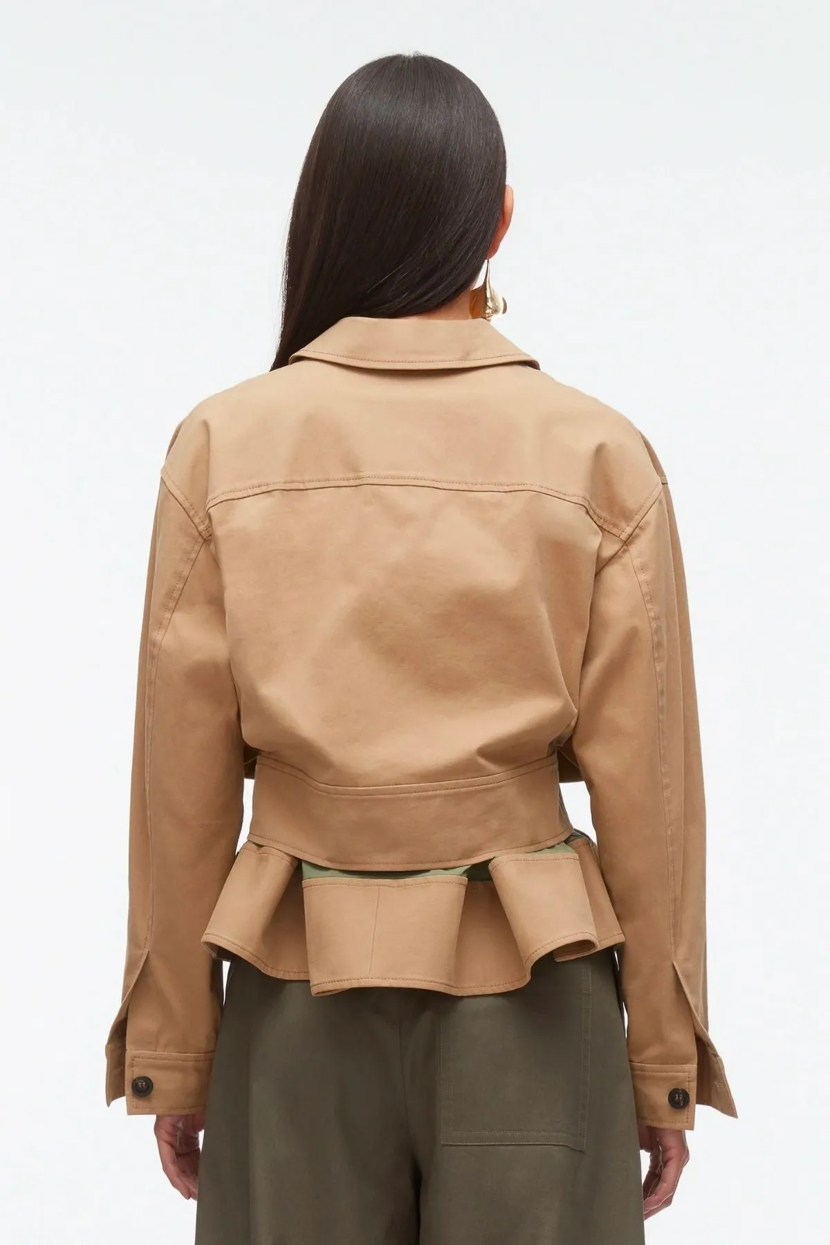 3.1 Phillip Lim Belted Flounce Utility Jacket - Khaki/ Army