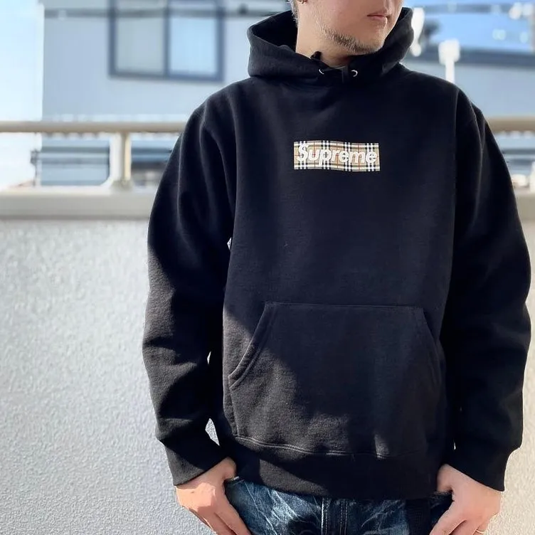 (40% Off) SUPREME X BURBERRY Box Logo Hoodie Black