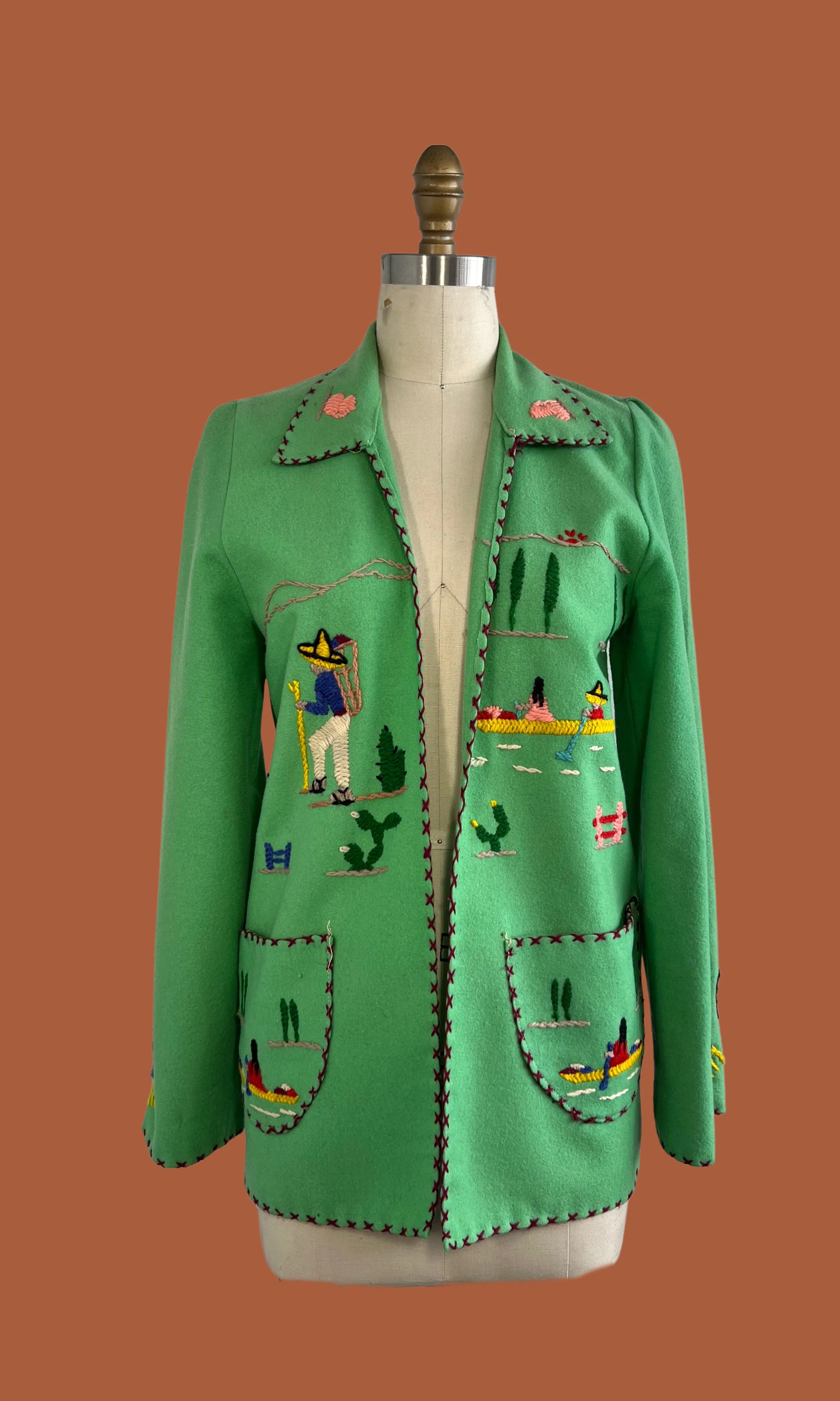 40s 50s Mexican Felt Souvenir Jacket by Lopez, Size S/M