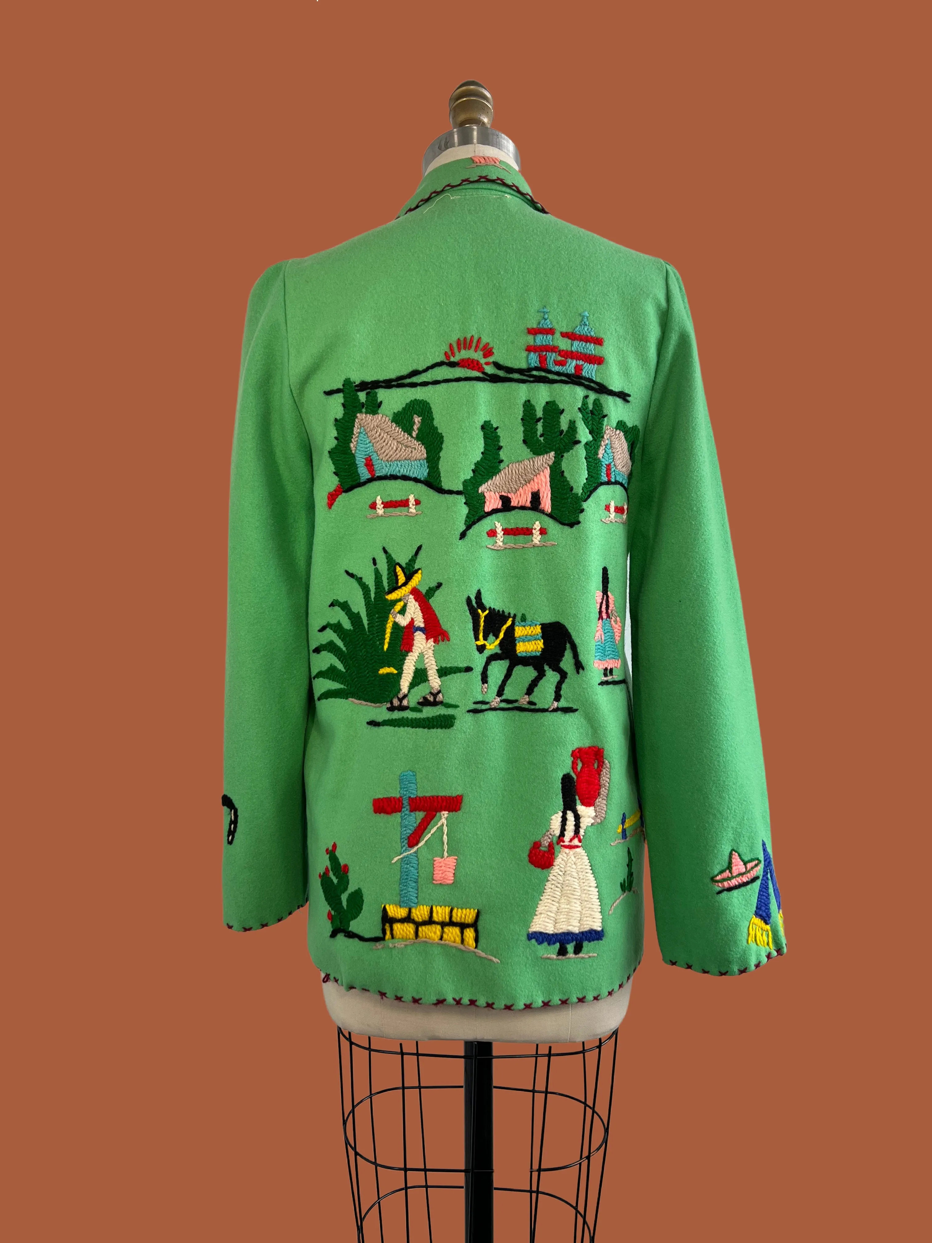 40s 50s Mexican Felt Souvenir Jacket by Lopez, Size S/M