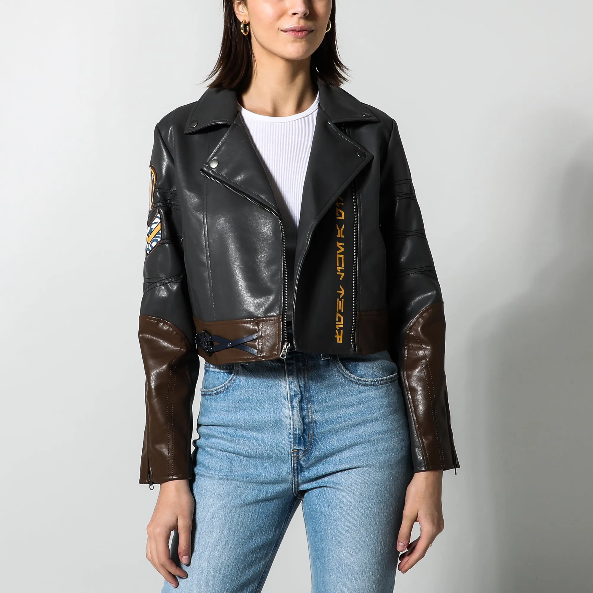 Ahsoka Faux Leather Cropped Moto Jacket