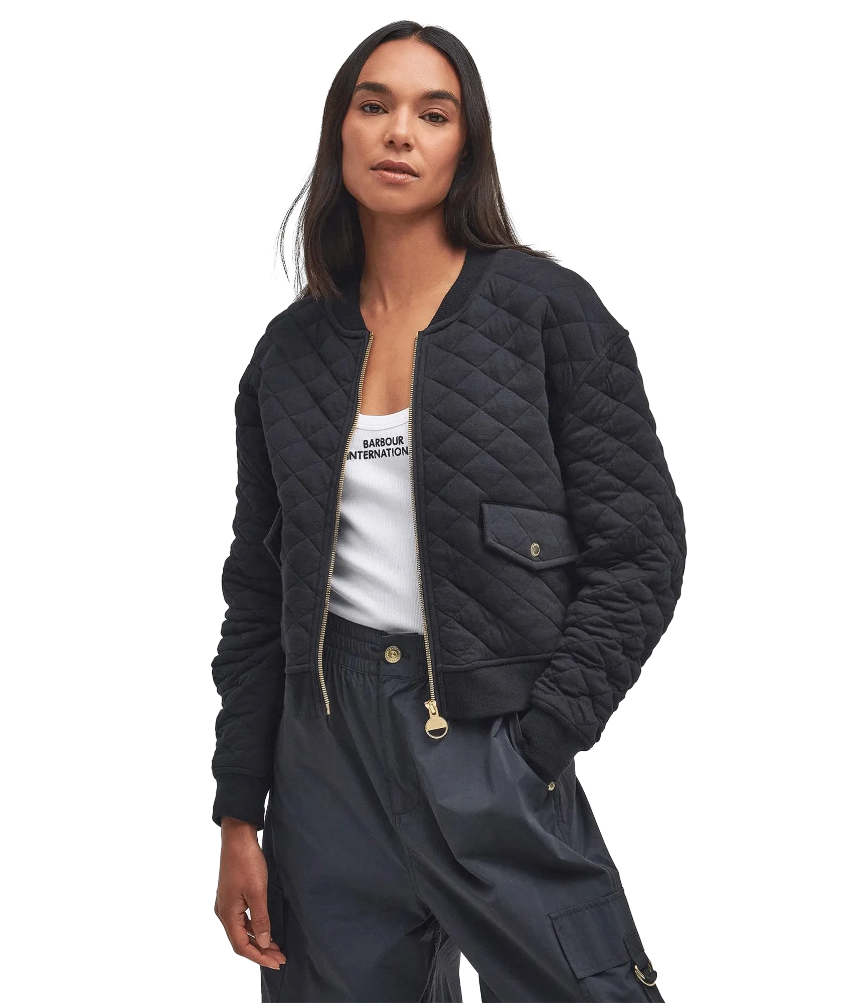 Alicia Quilted Bomber Jacket - Black