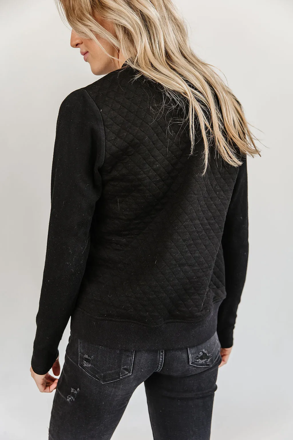 Ampersand Quilted Black Bomber Jacket