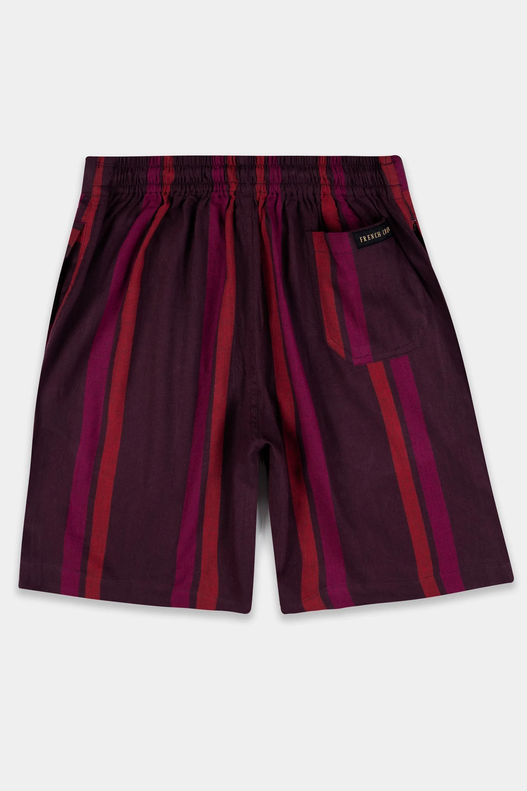 Aubergine Maroon and Paprika Red Striped Twill Premium Cotton Shorts