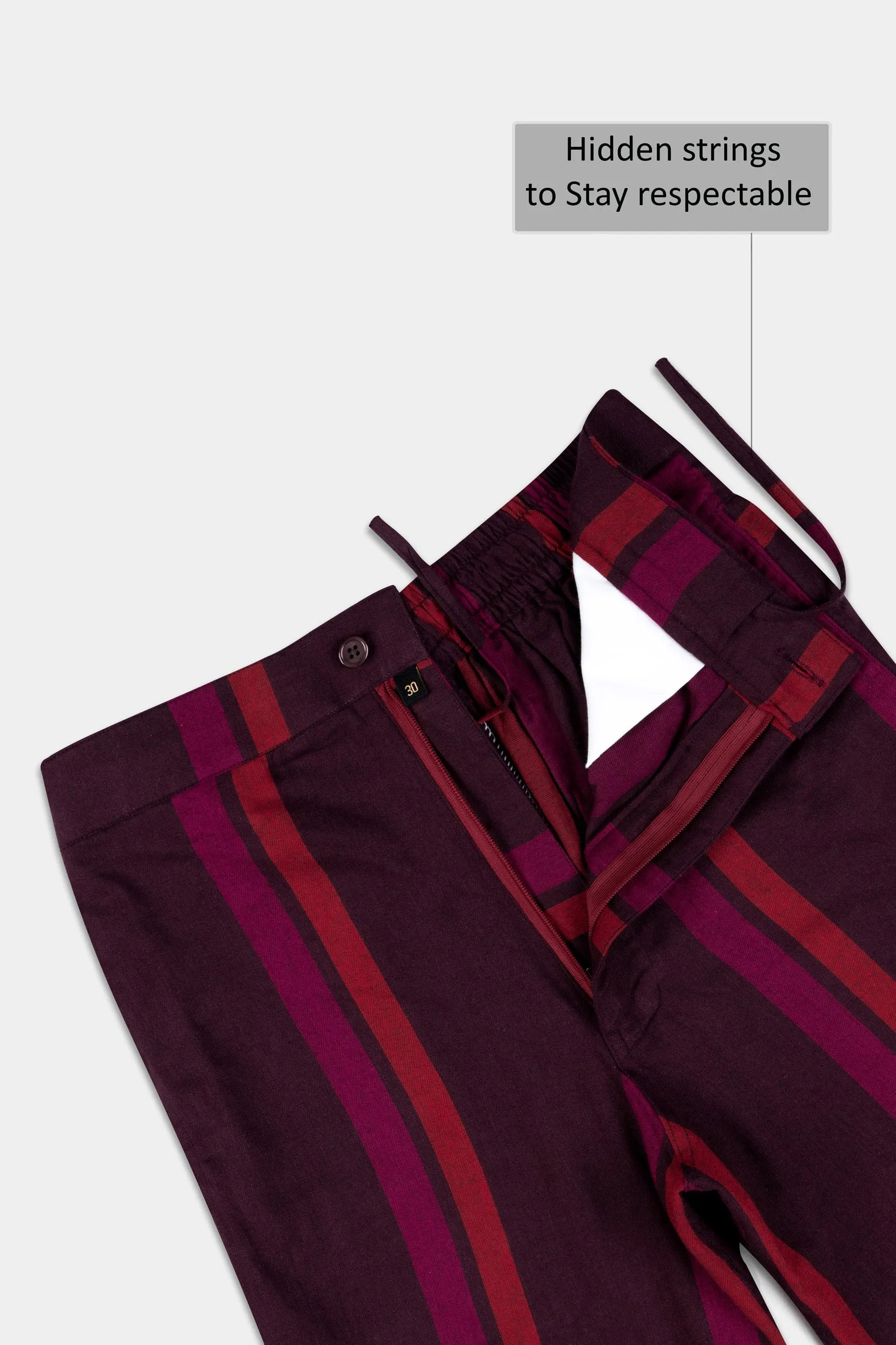 Aubergine Maroon and Paprika Red Striped Twill Premium Cotton Shorts