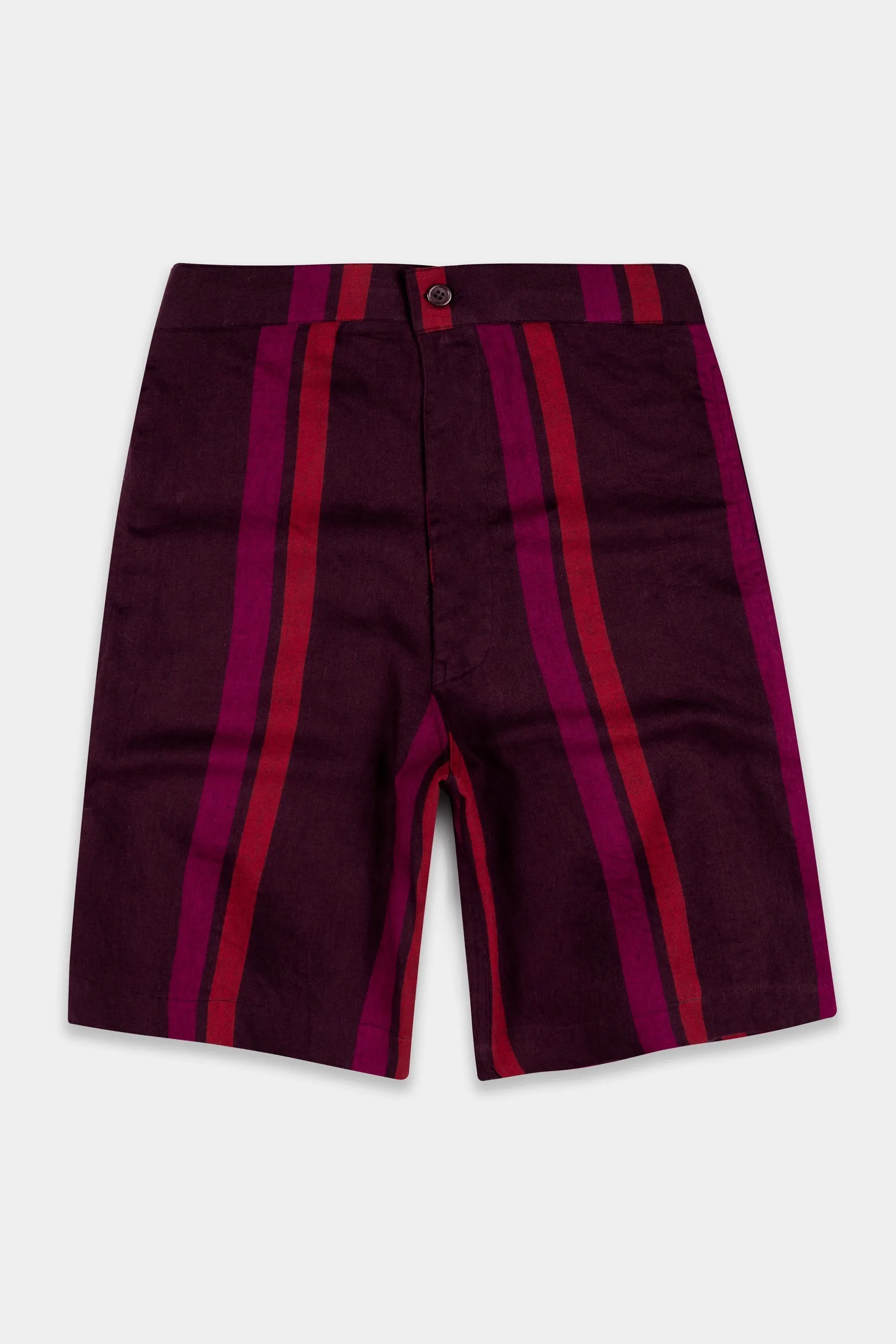 Aubergine Maroon and Paprika Red Striped Twill Premium Cotton Shorts