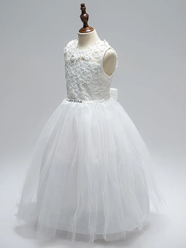 Ball Gown Lace Tulle Sleeveless Jewel Neck First Communion Long Flower Girl Dresses