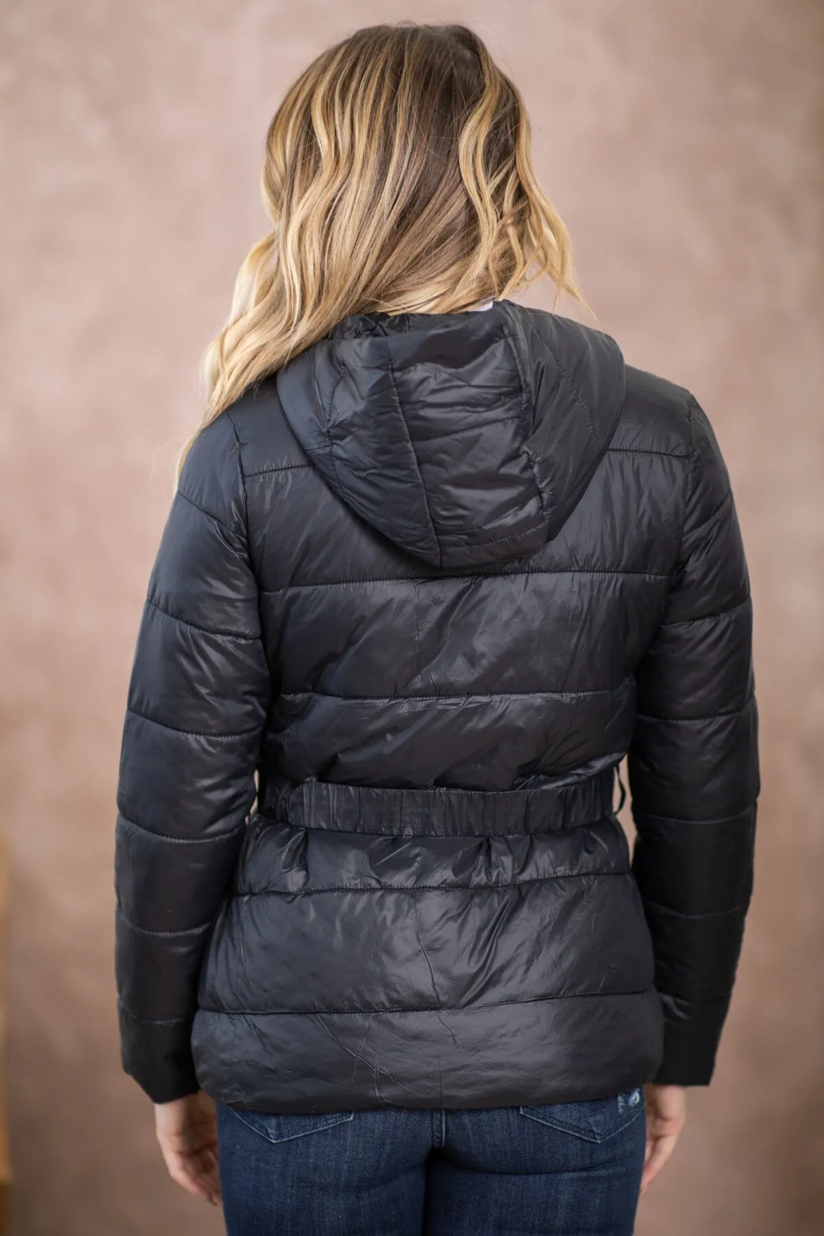 Black Belted Puffer Jacket