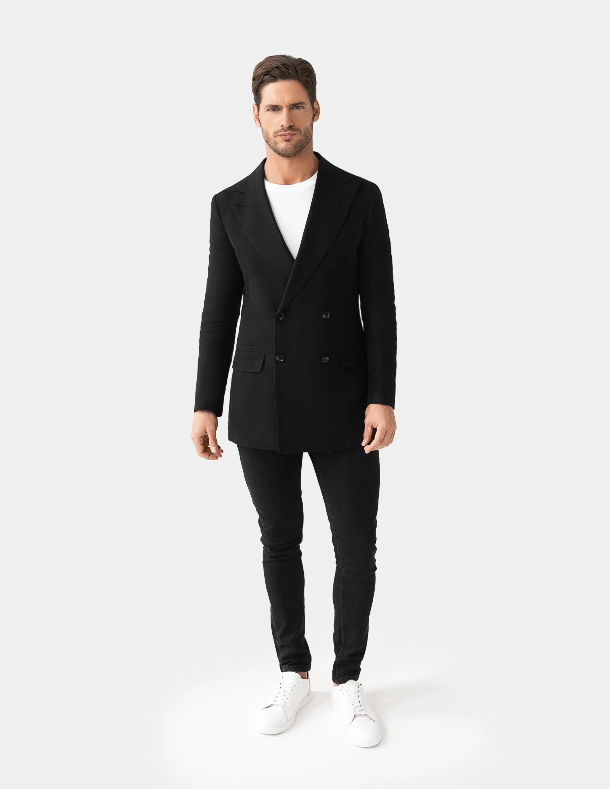 Black Linen Double Breasted Jacket