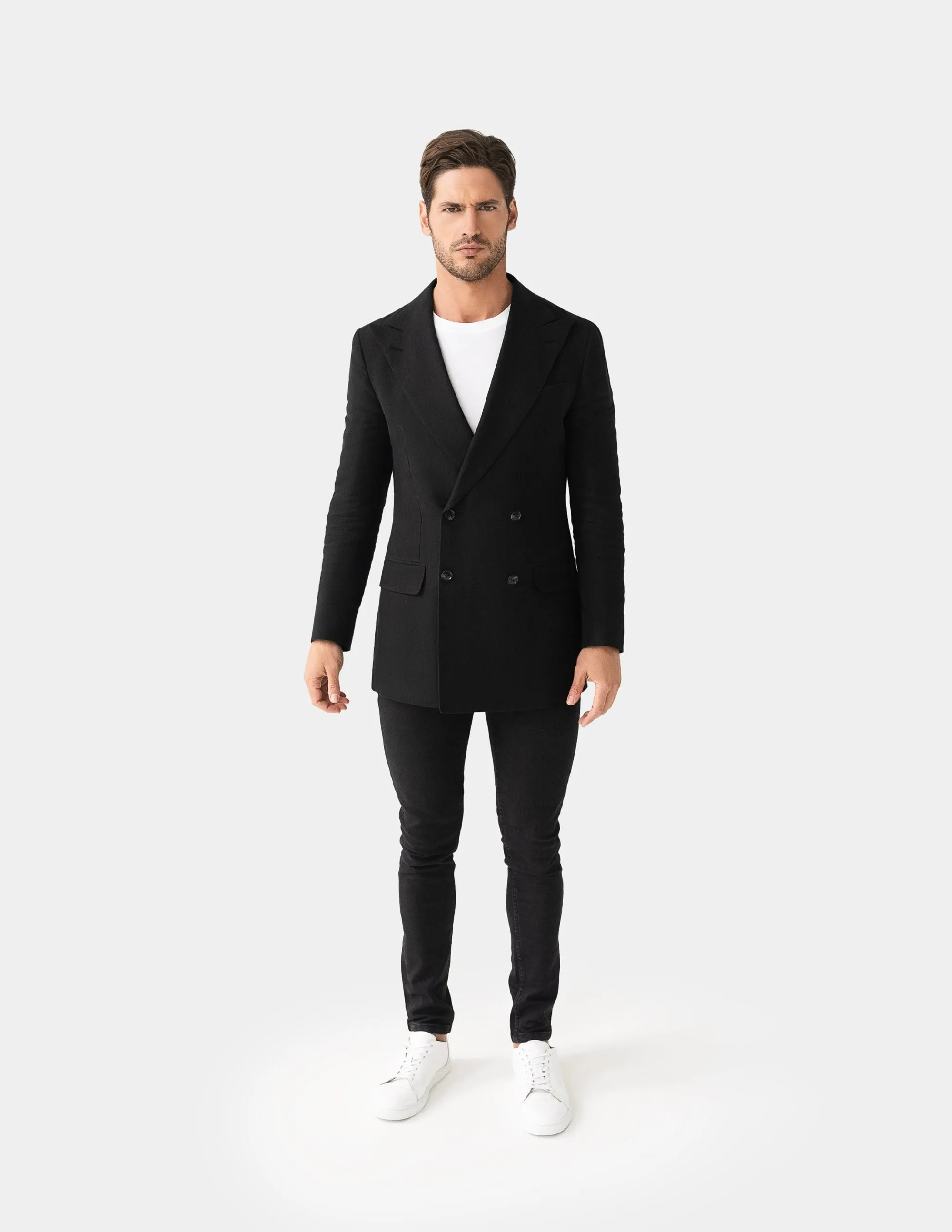 Black Linen Double Breasted Jacket