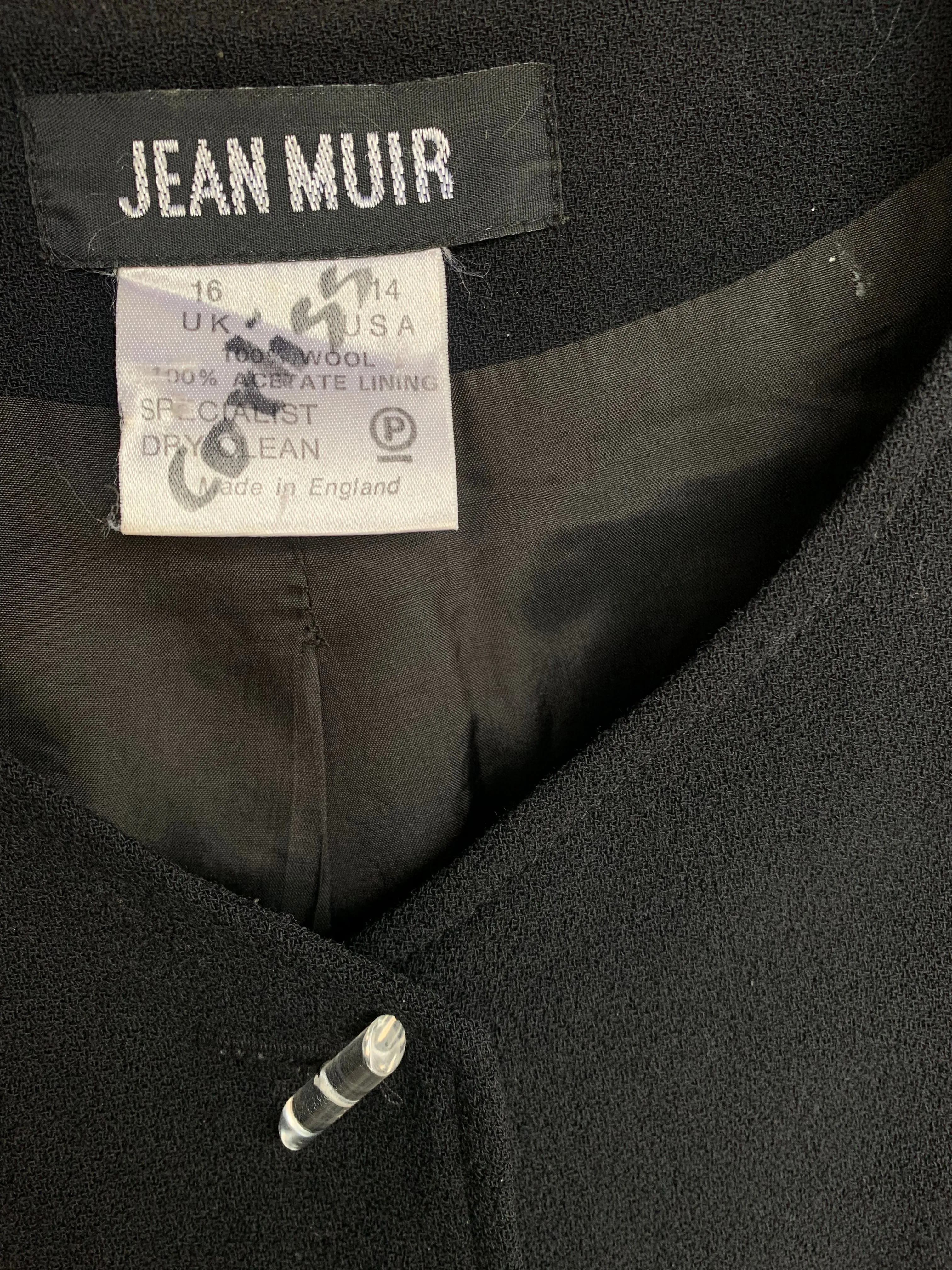 Black Wool Loose Cut Jacket with Lucite Tube Buttons circa 1990s Jean Muir