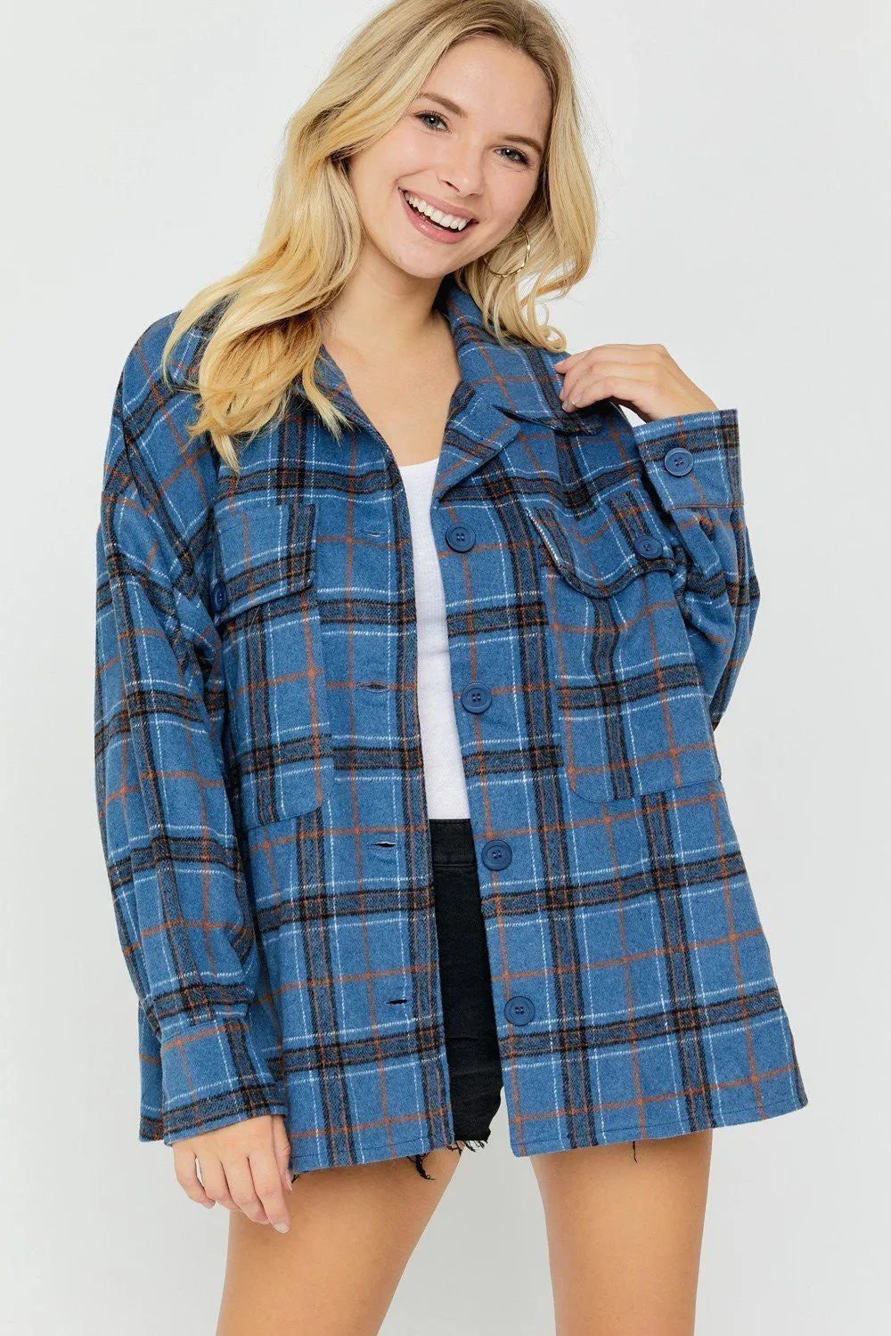 BLUE PLAID SHIRT JACKET