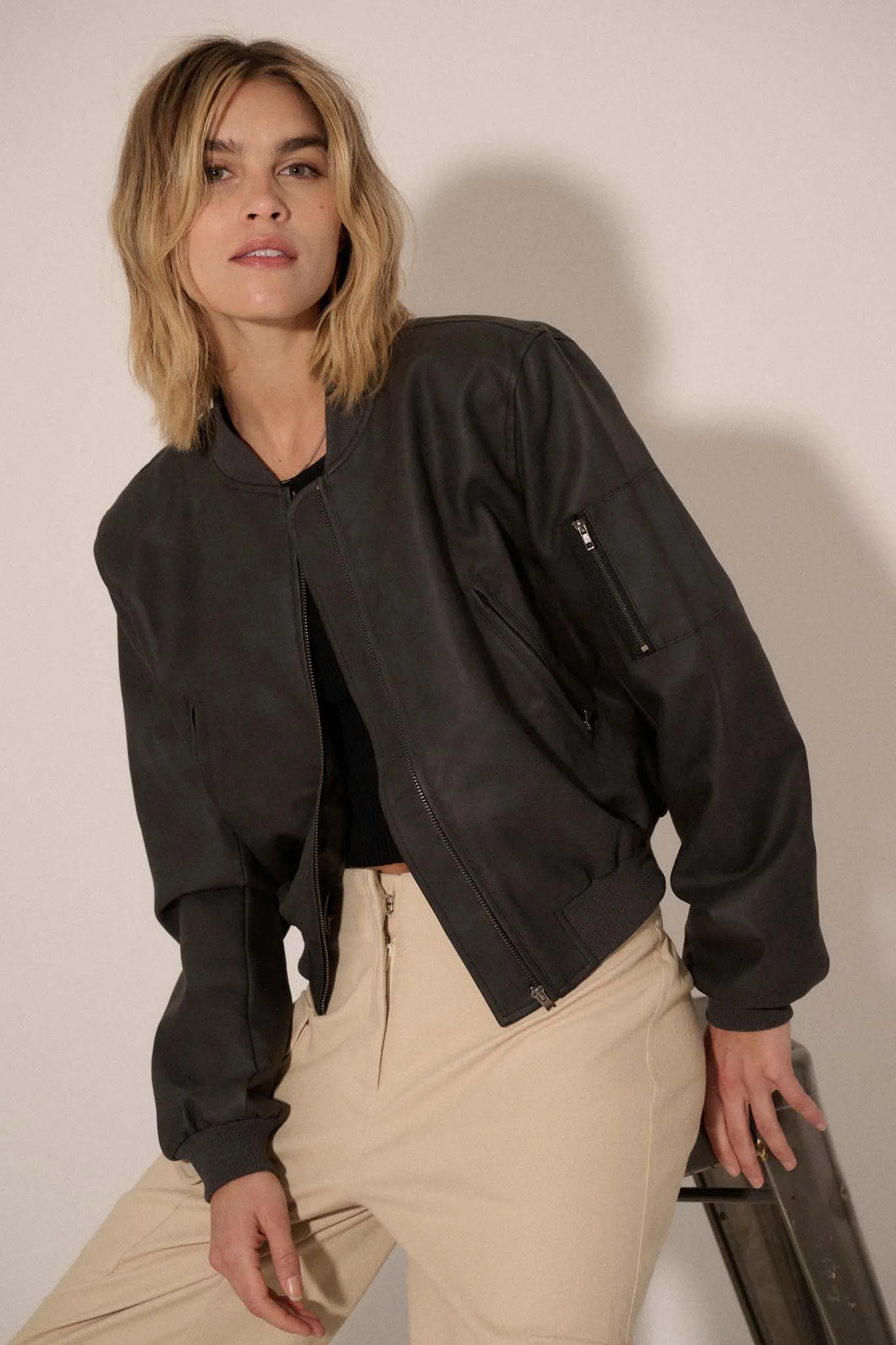 Bombs Away Vegan Leather Bomber Jacket