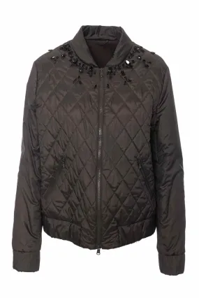 Brunello Cucinelli Size 46 Crystal Embellished Quilted Bomber Jacket