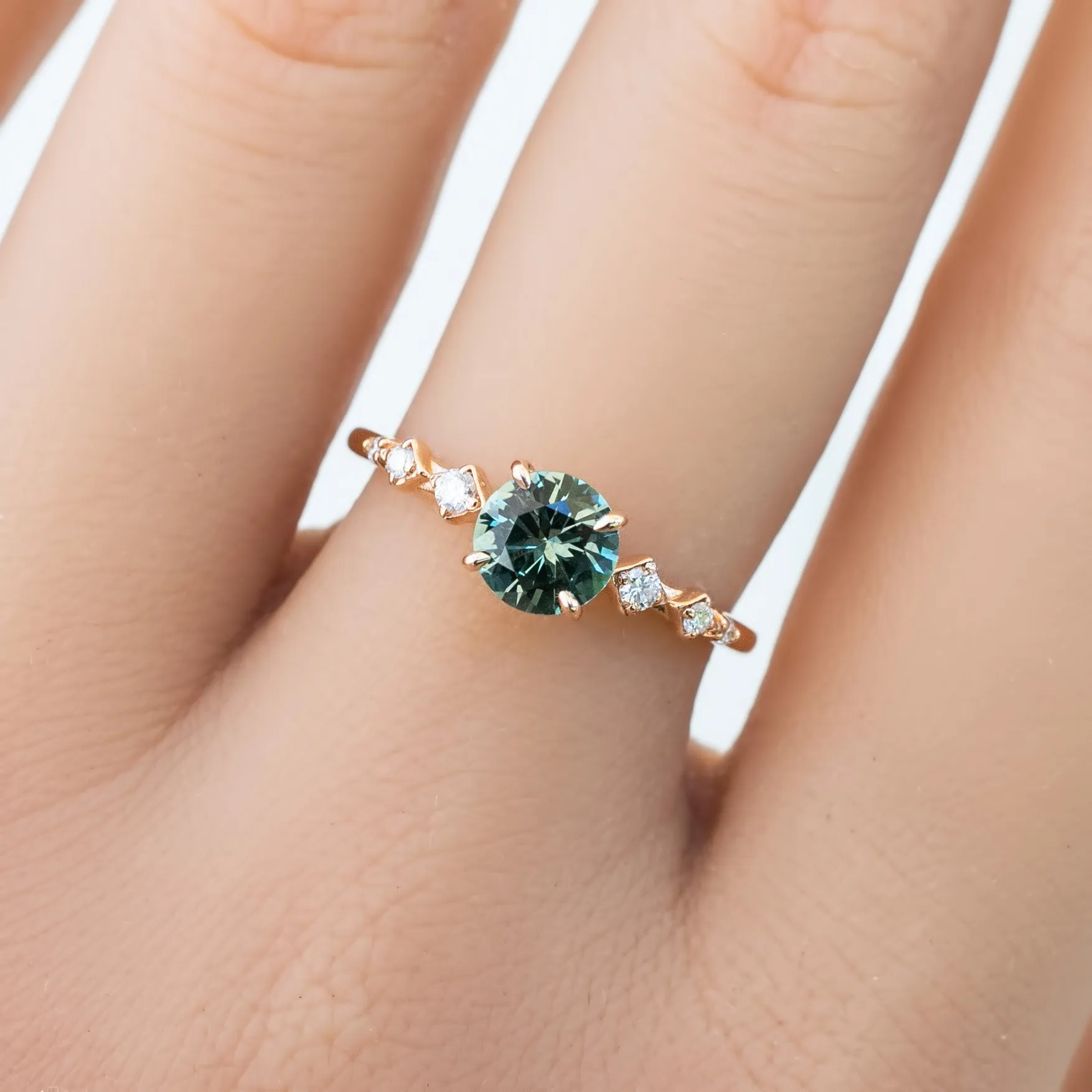 Celeste Ring 0.85ct Light Green Montana Sapphire, 14K Rose Gold (One of a kind)