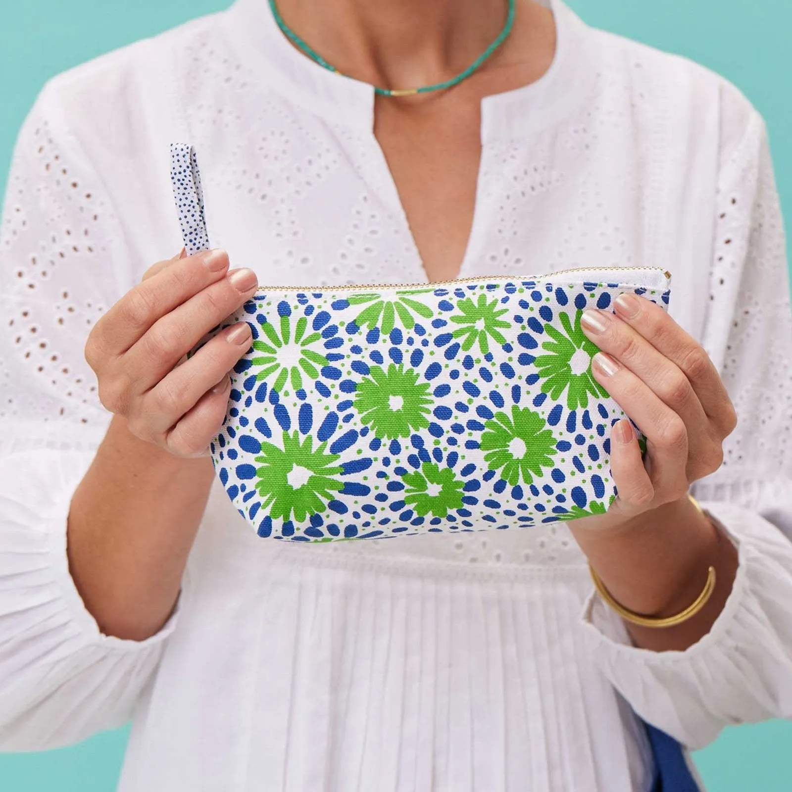 Chamomile Navy Green Small Relaxed Pouch