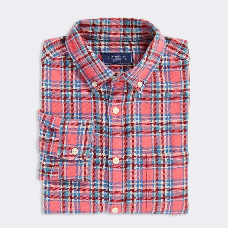 Cotton Twill Plaid Button Down Shirt