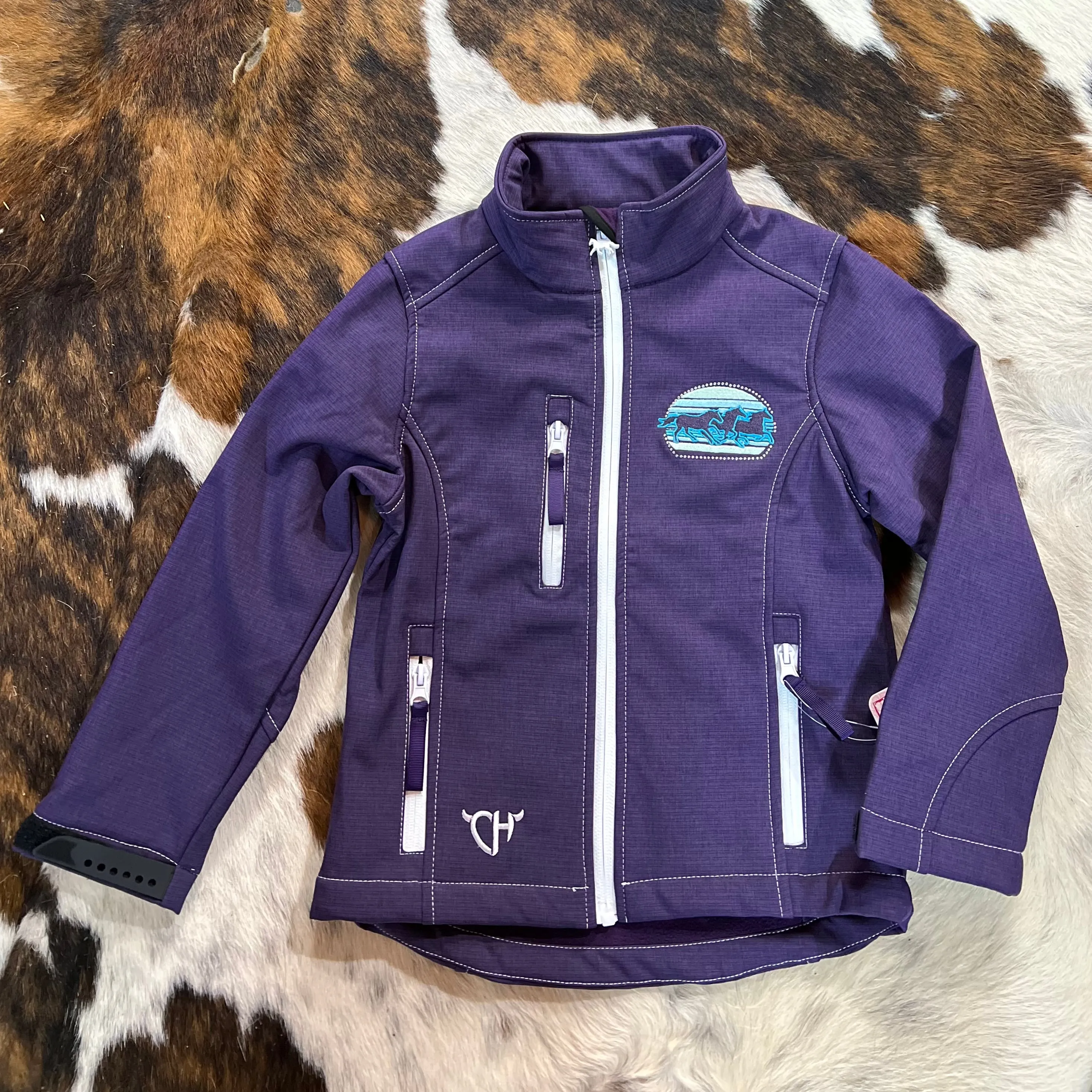 Cowgirl Hardware Triple Horse Soft Shell Jacket Eggplant Youth