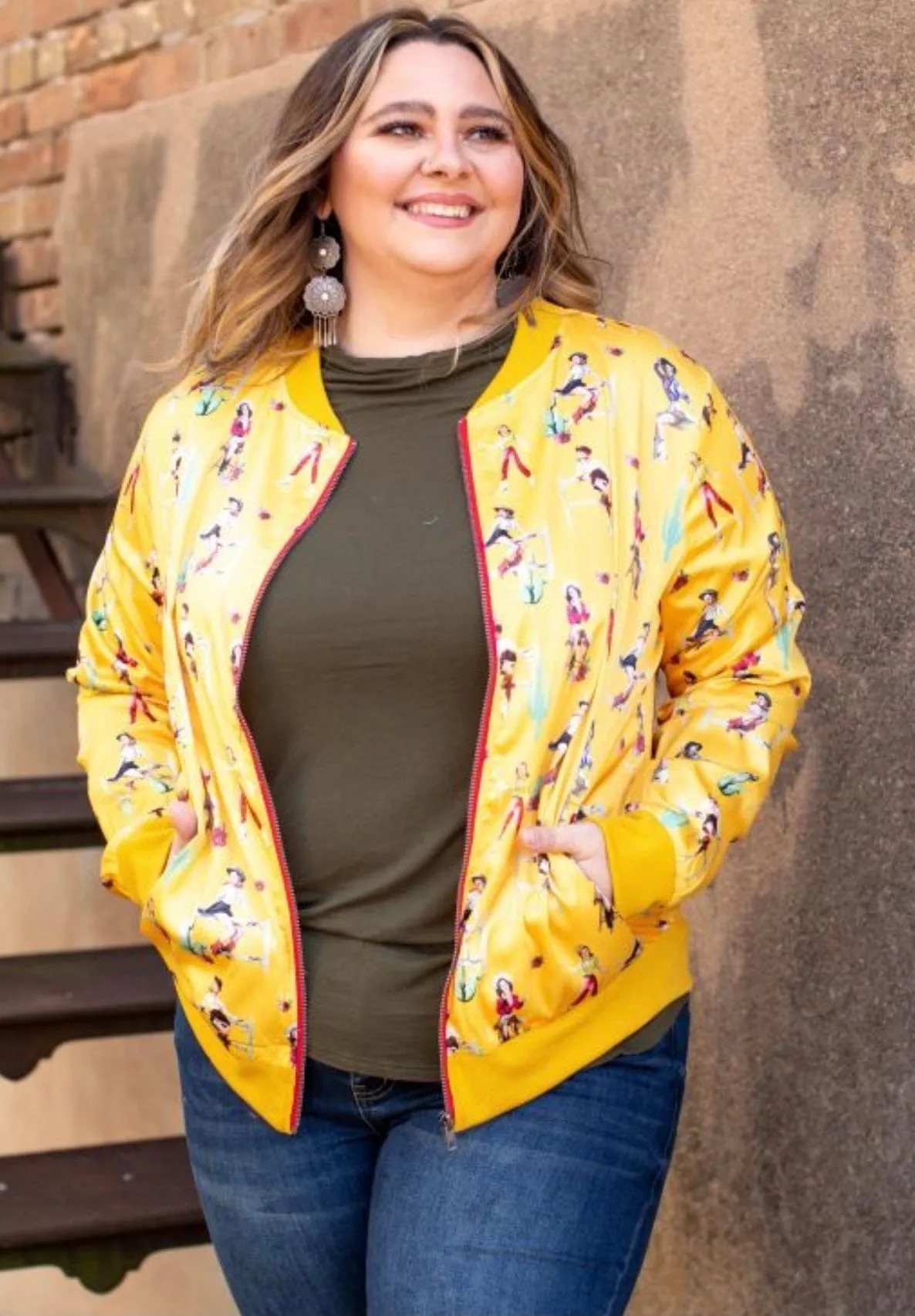 Cowgirl pin up Bomber jacket   Plus.