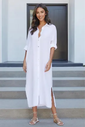 Crinkle Gauze Long Button Down Shirt Dress