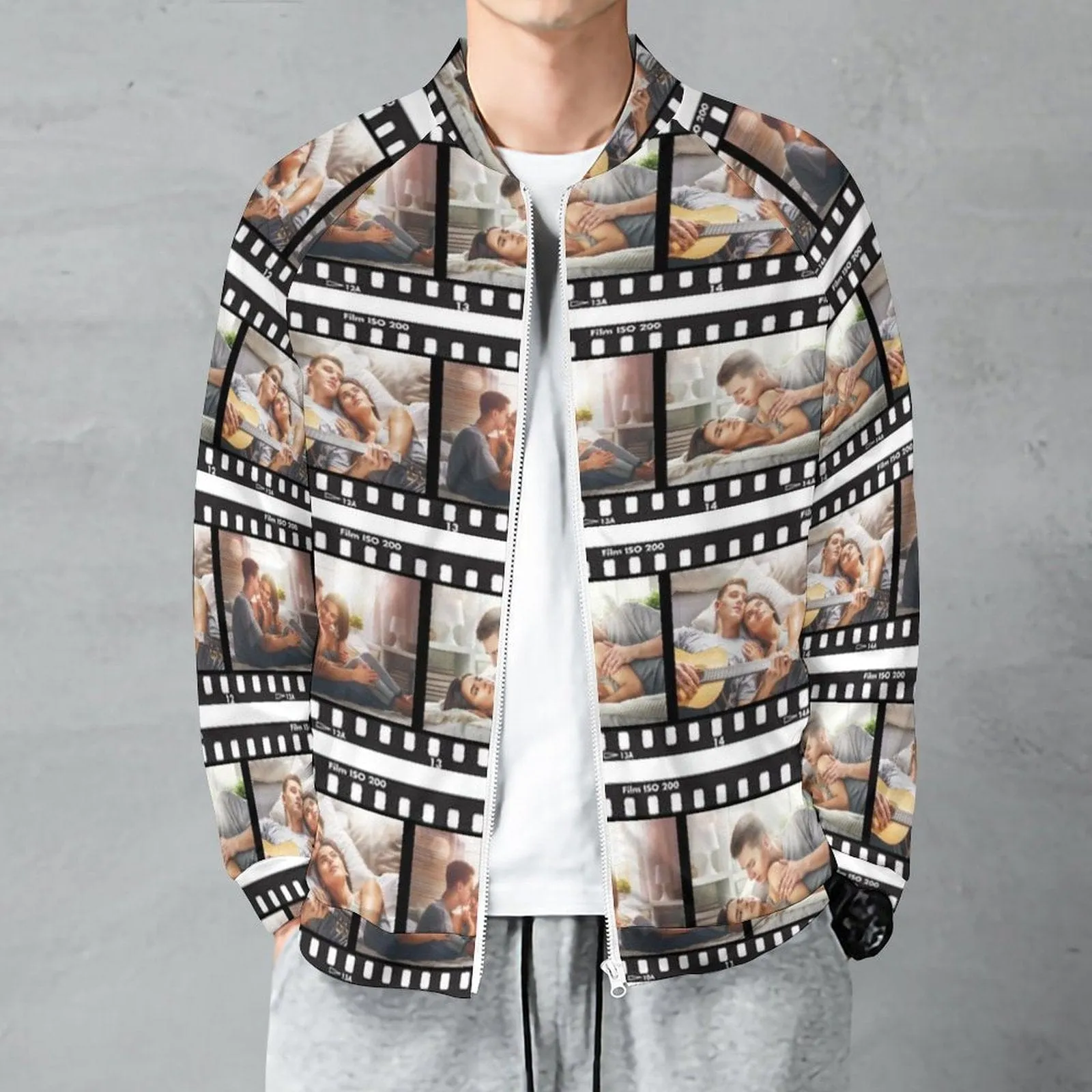 Custom Photo Men's Coat Crew Neck Zipper Jacket Outerwear