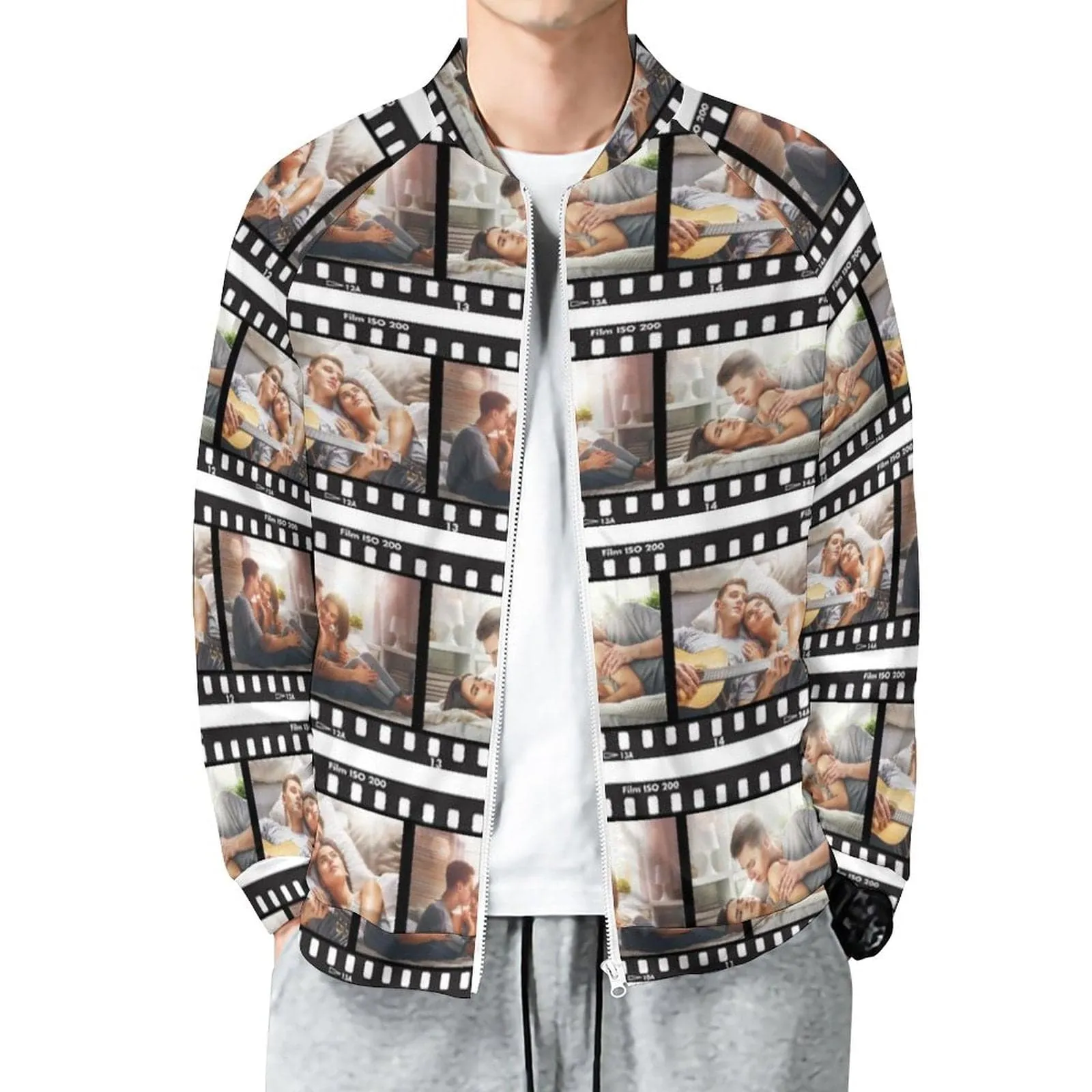 Custom Photo Men's Coat Crew Neck Zipper Jacket Outerwear