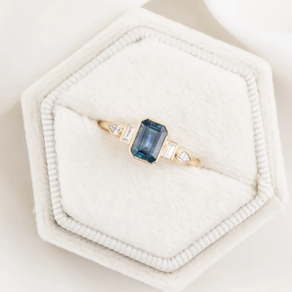 Edith Ring 1.03ct Deep Teal Blue Montana Sapphire, 14k Yellow Gold (One of a kind)