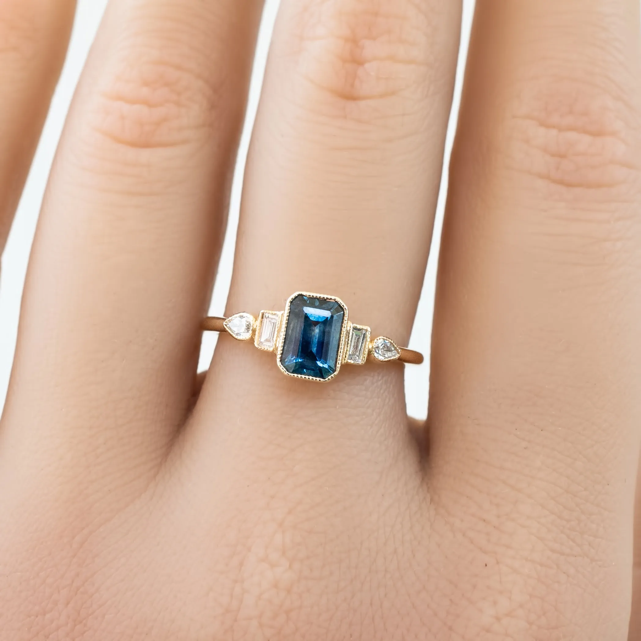 Edith Ring 1.03ct Deep Teal Blue Montana Sapphire, 14k Yellow Gold (One of a kind)