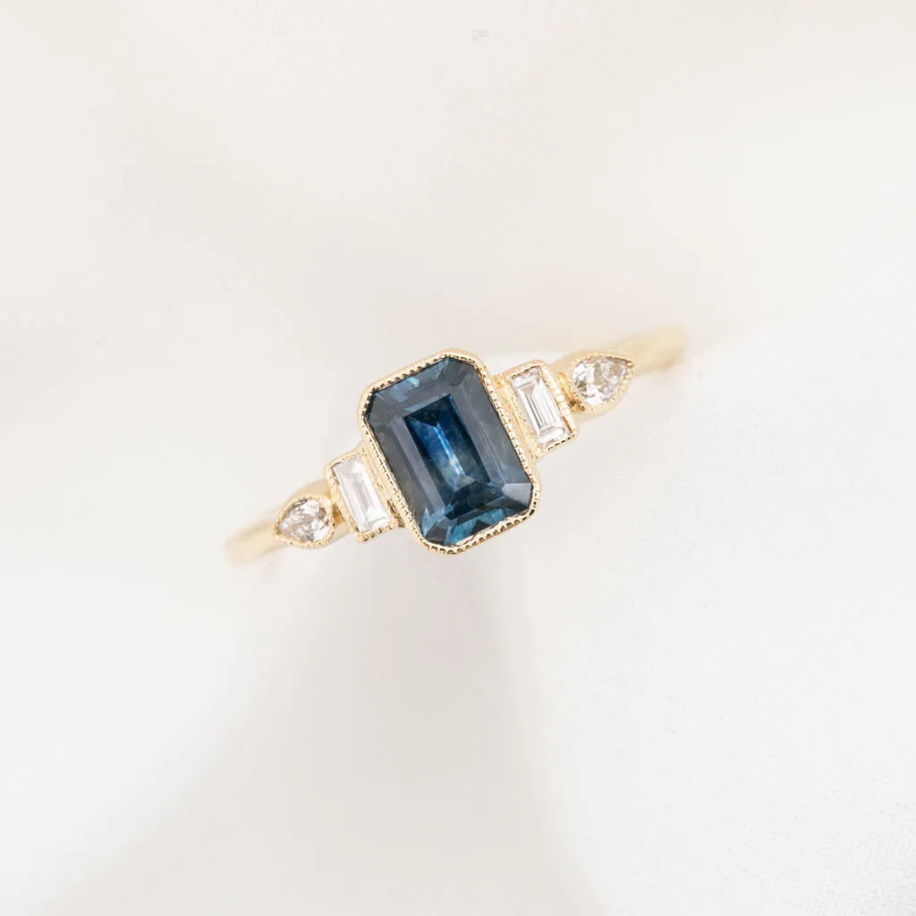 Edith Ring 1.03ct Deep Teal Blue Montana Sapphire, 14k Yellow Gold (One of a kind)