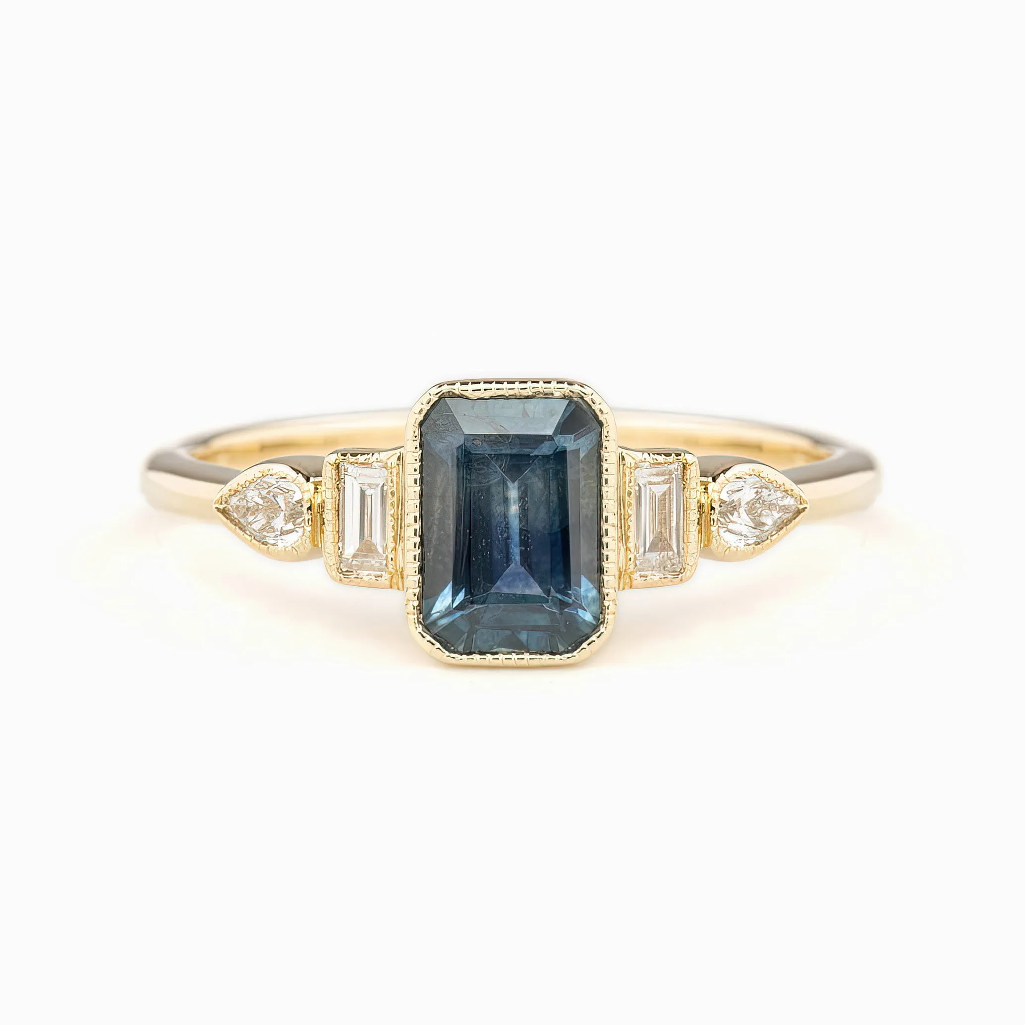 Edith Ring 1.03ct Deep Teal Blue Montana Sapphire, 14k Yellow Gold (One of a kind)