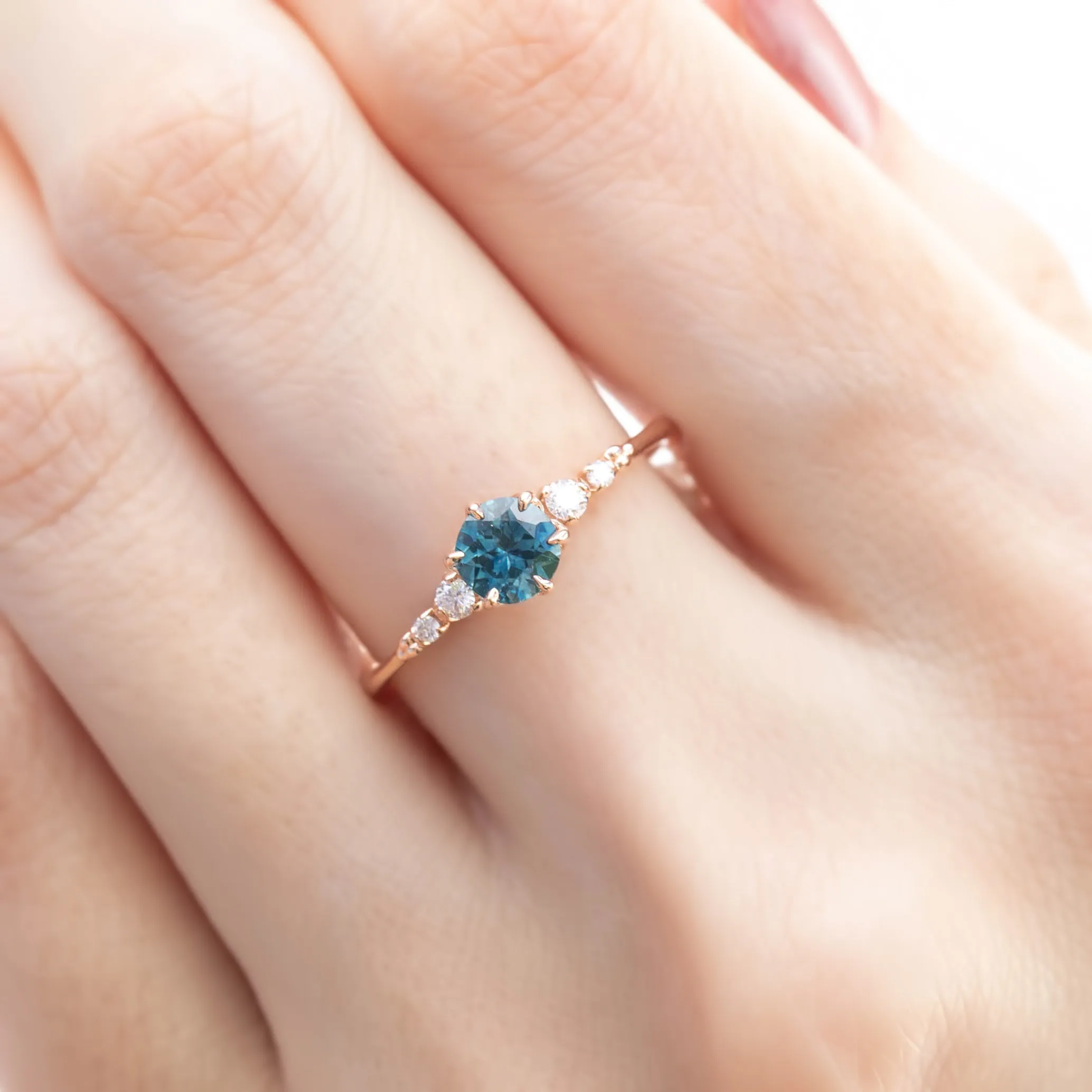 Estel Fleur Ring 4.75mm 0.60ct Teal Blue Round Montana Sapphire 14K Rose Gold