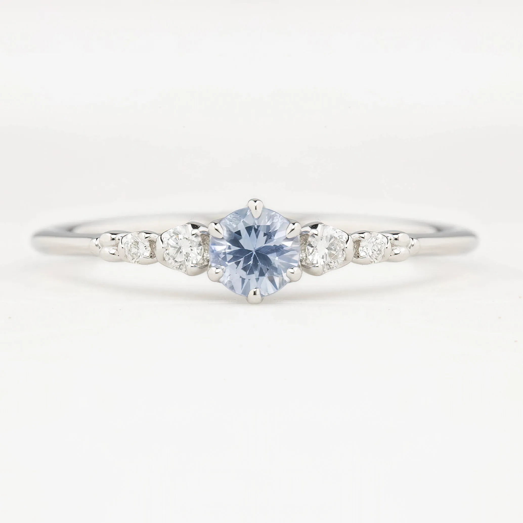 Estel Fleur Ring 4mm 0.30ct Light Blue Round Ceylon Sapphire, 14K White Gold