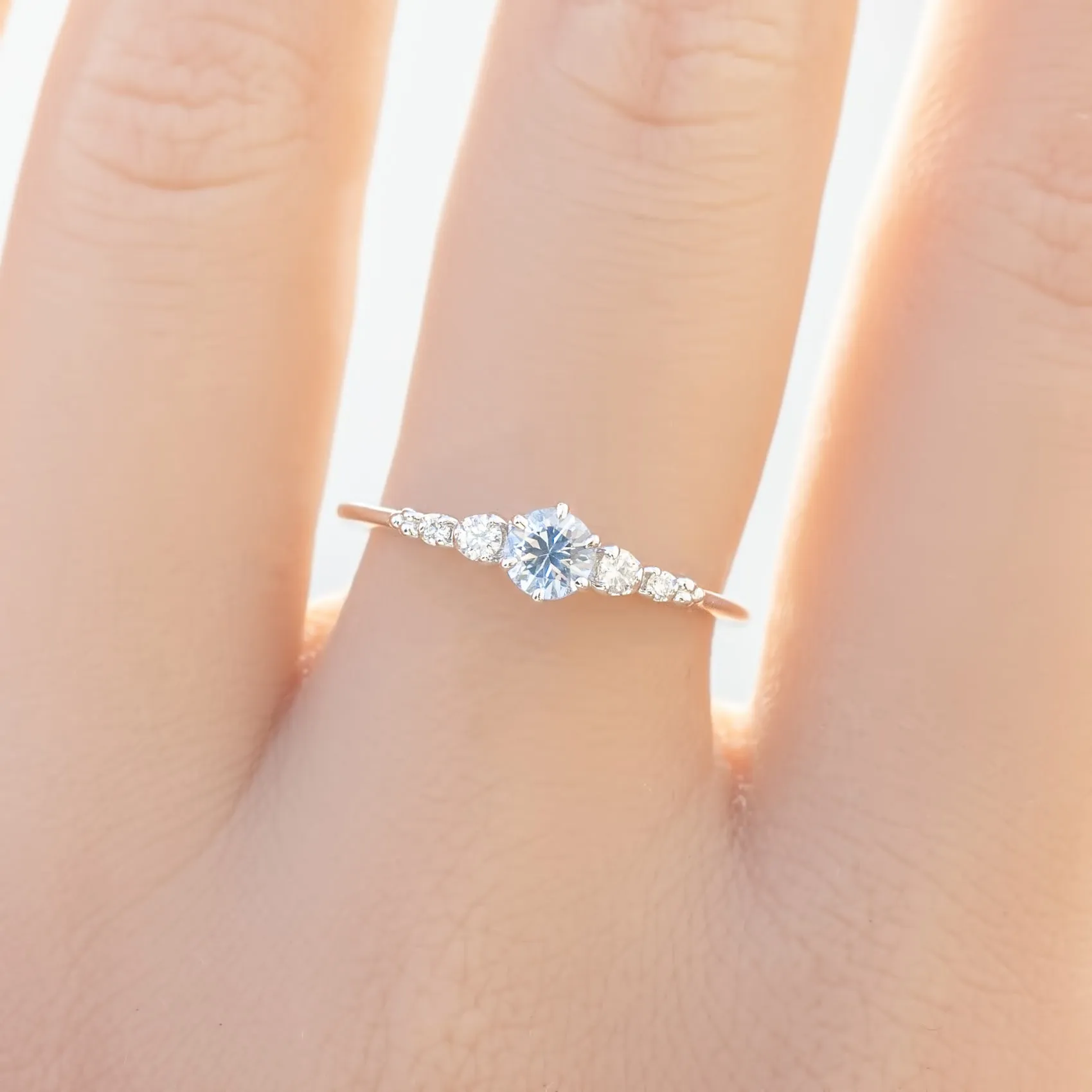 Estel Fleur Ring 4mm 0.30ct Light Blue Round Ceylon Sapphire, 14K White Gold