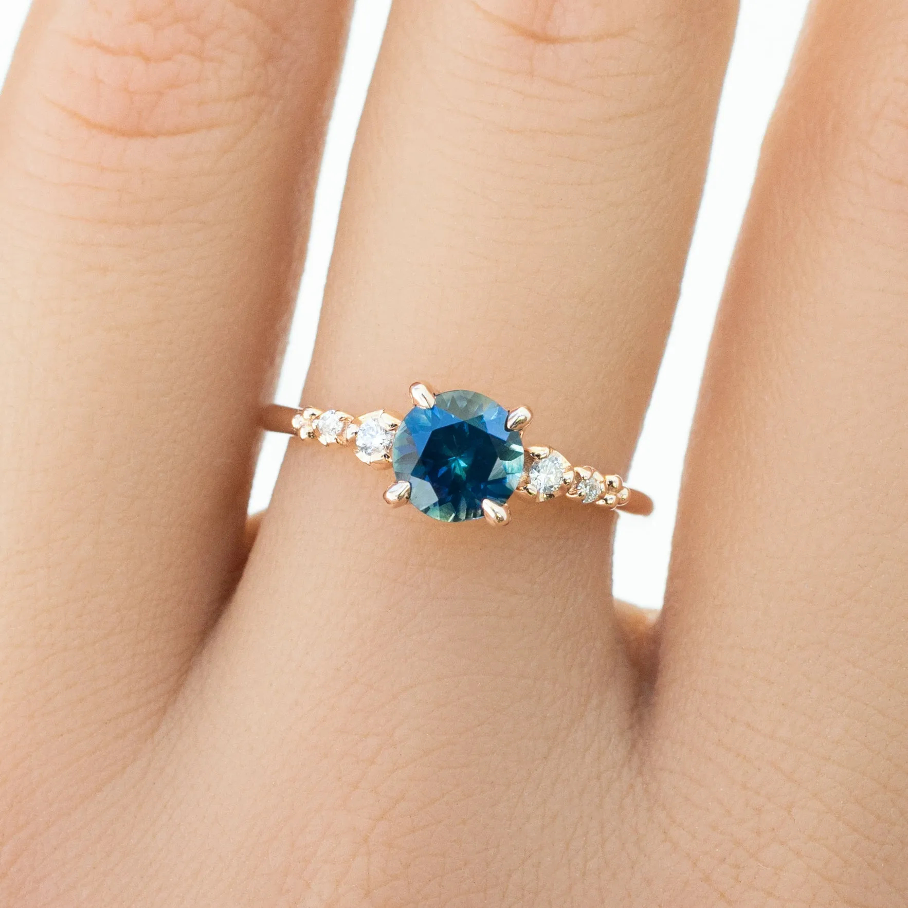 Estel Luxe Ring 1.16ct Dark Teal Blue Green Montana Sapphire, 14k Rose Gold (One of a Kind)