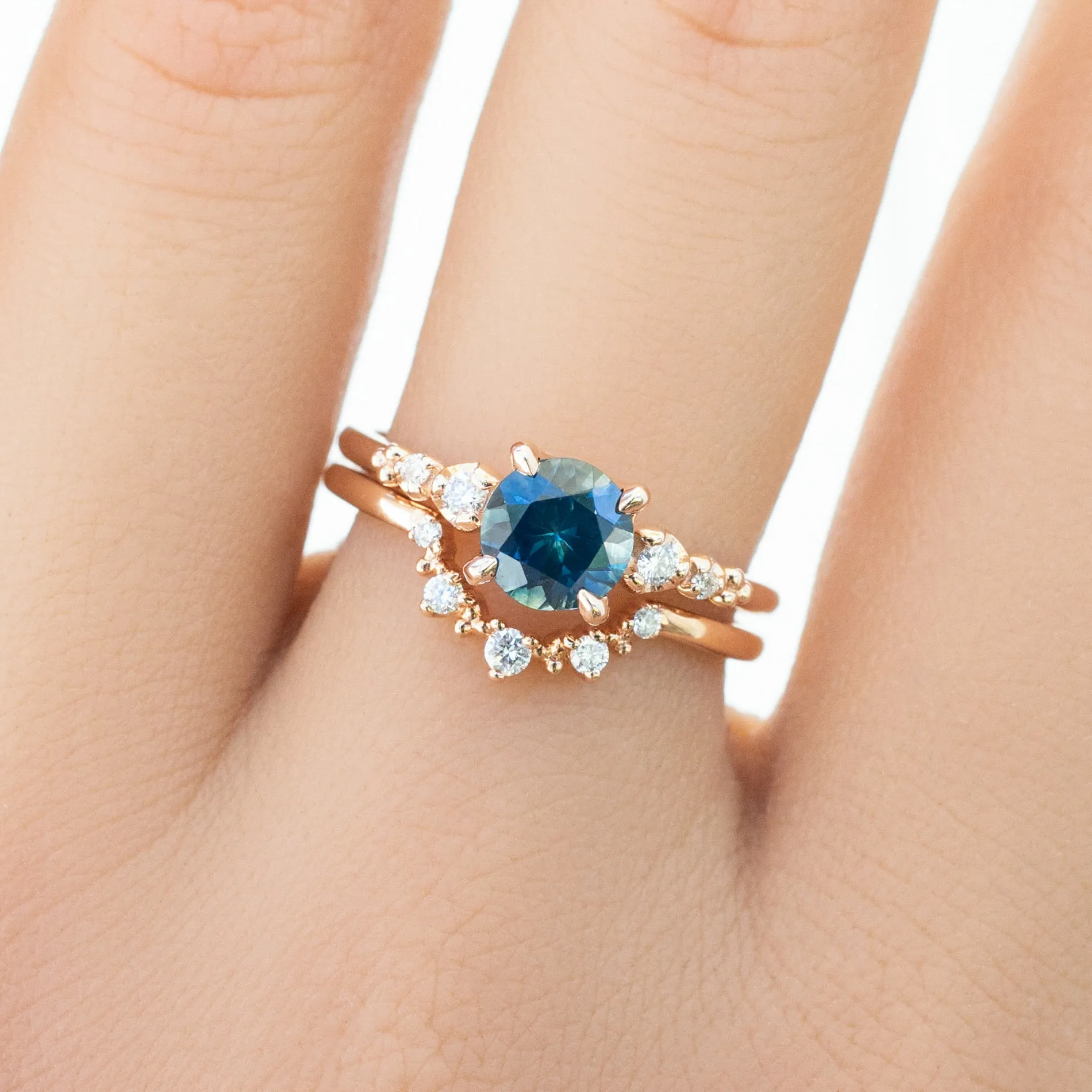 Estel Luxe Ring 1.16ct Dark Teal Blue Green Montana Sapphire, 14k Rose Gold (One of a Kind)