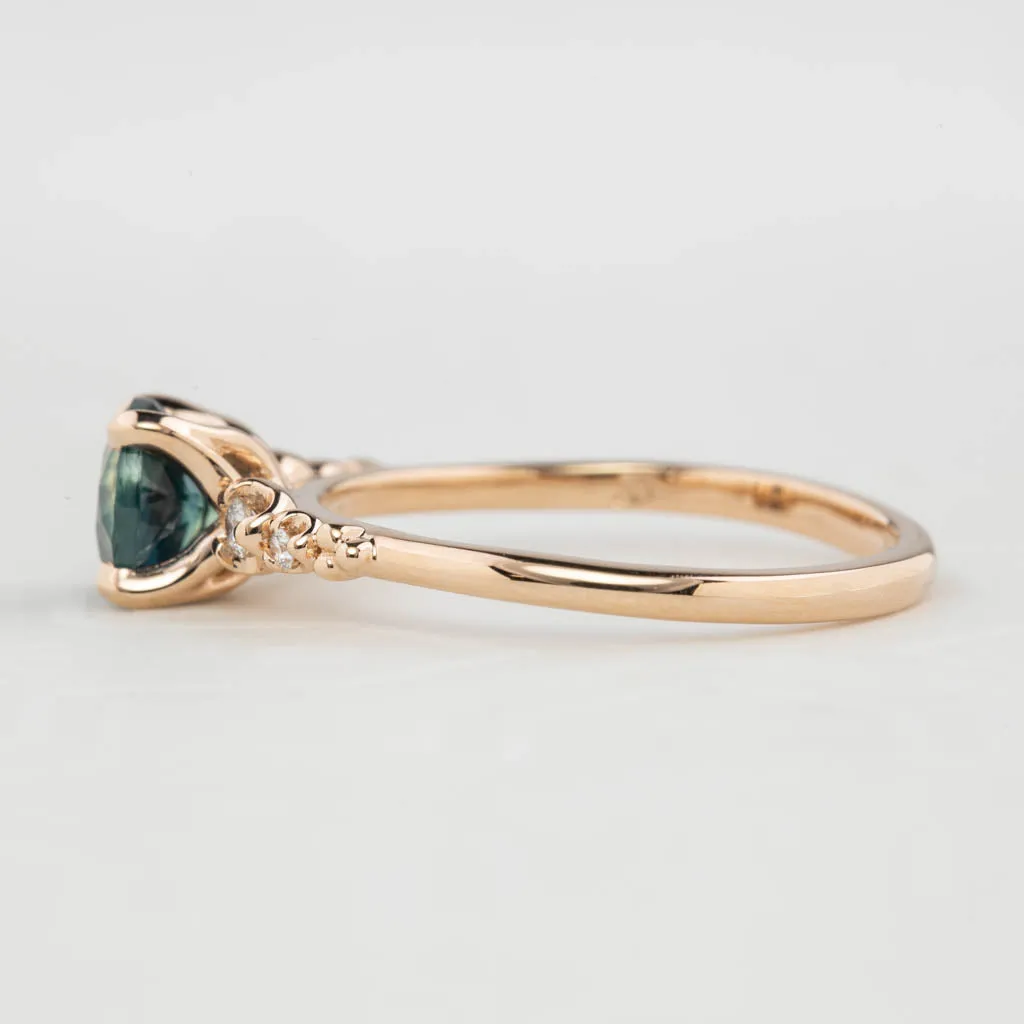 Estel Luxe Ring 1.16ct Dark Teal Blue Green Montana Sapphire, 14k Rose Gold (One of a Kind)