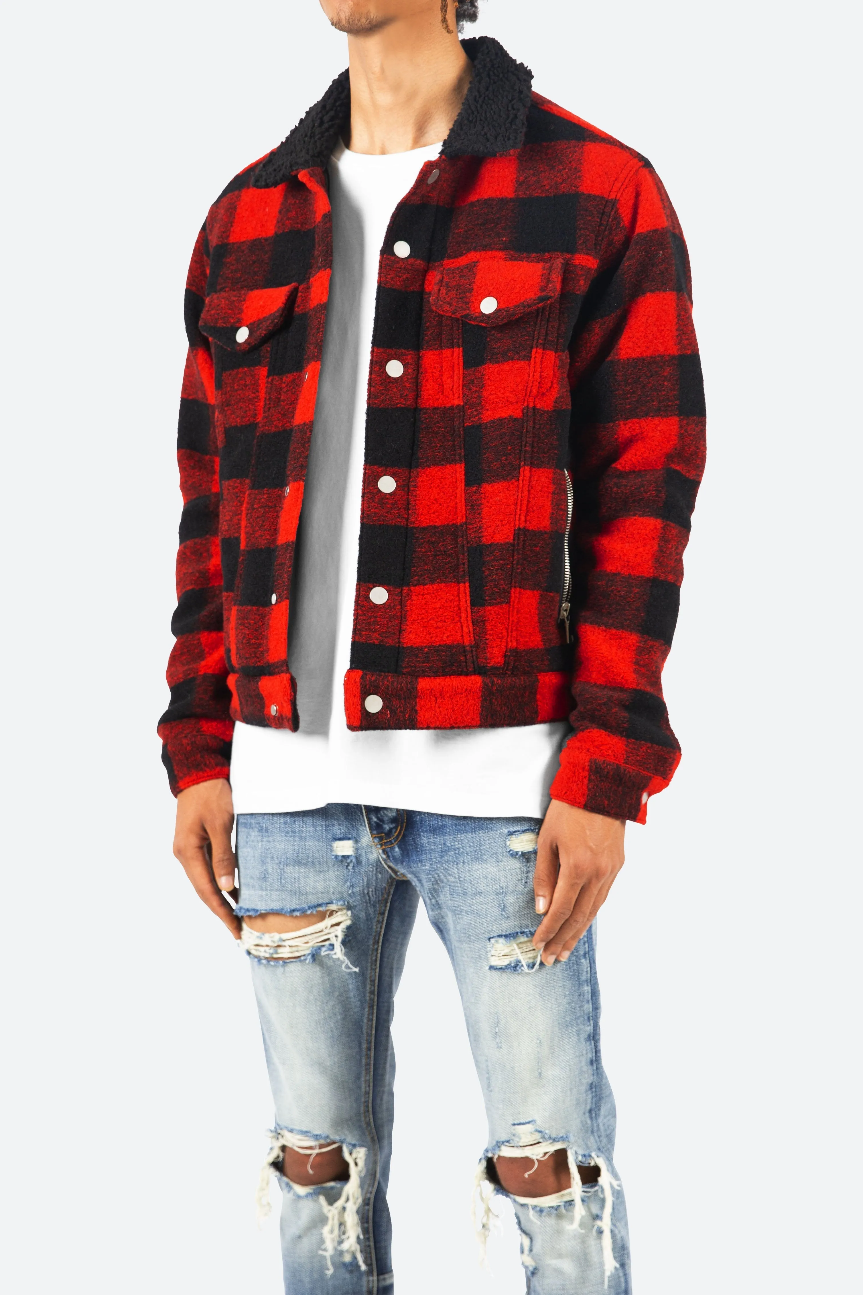 Flannel Sherpa Jacket - Black/Red