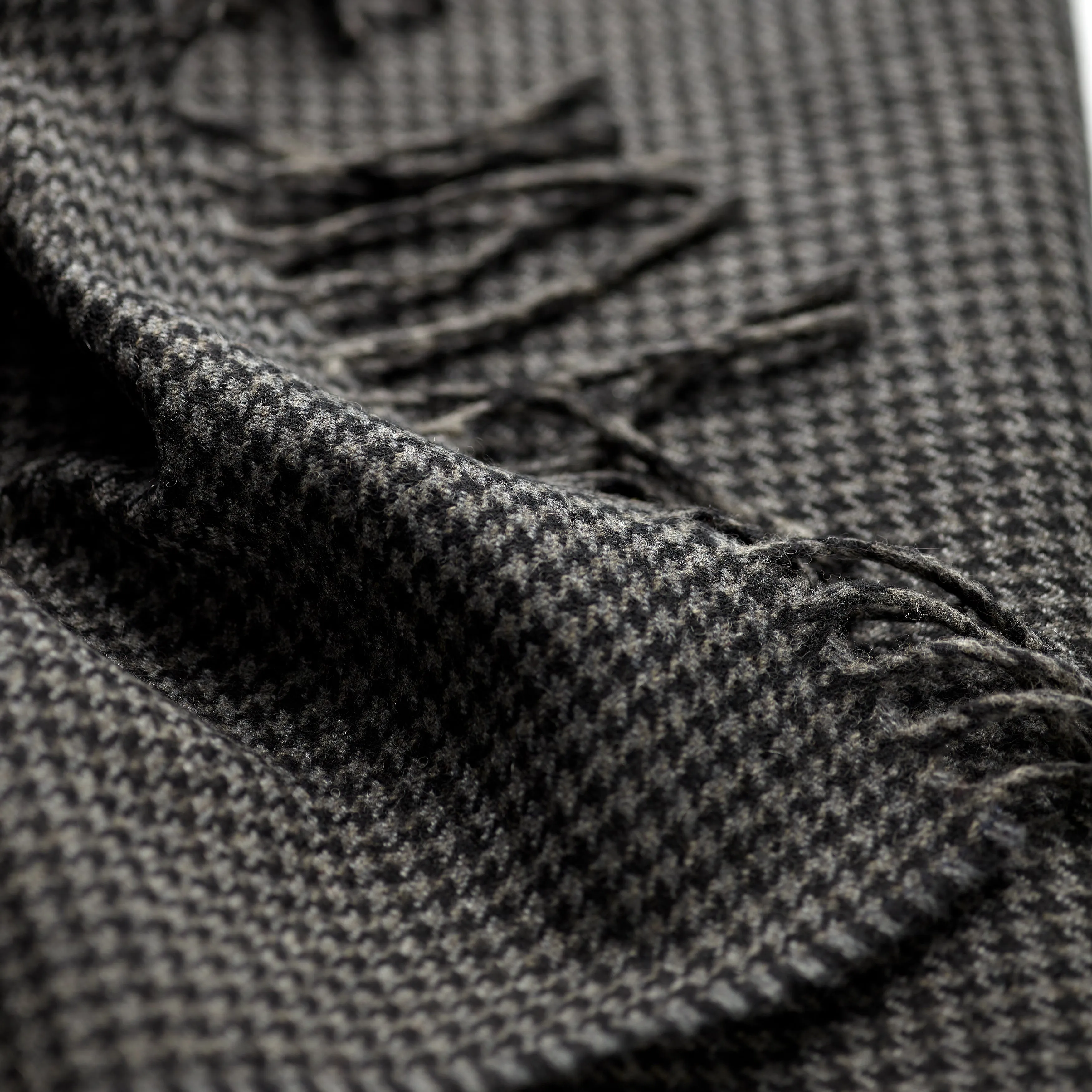 Fox Charcoal Houndstooth Cashmere & Merino Wool Scarf