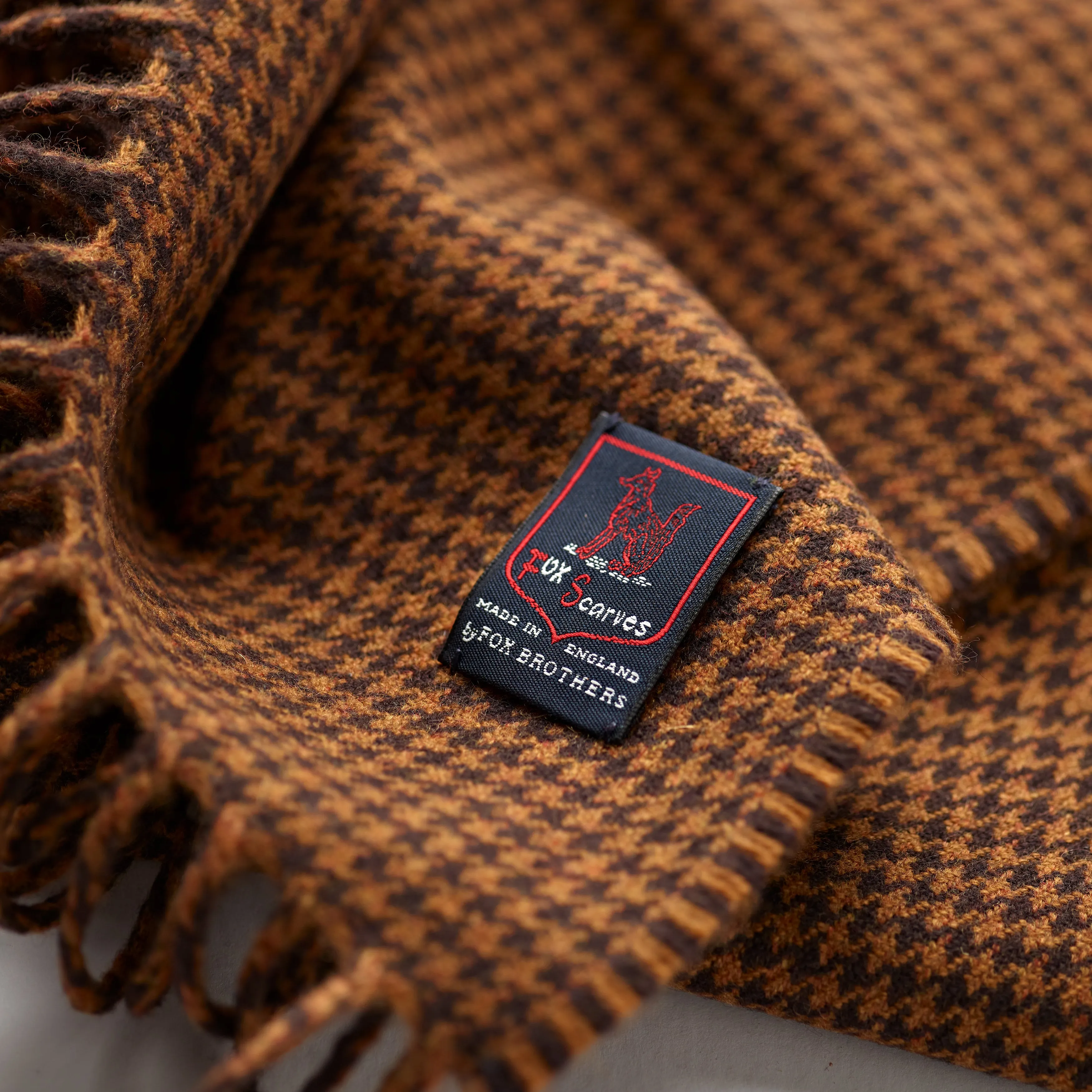 Fox Chestnut Houndstooth Cashmere & Merino Wool Scarf