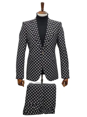 Giovanni Testi 1 Button Peak Lapel suit GTRVL1P-Y385 BLK/WHITE