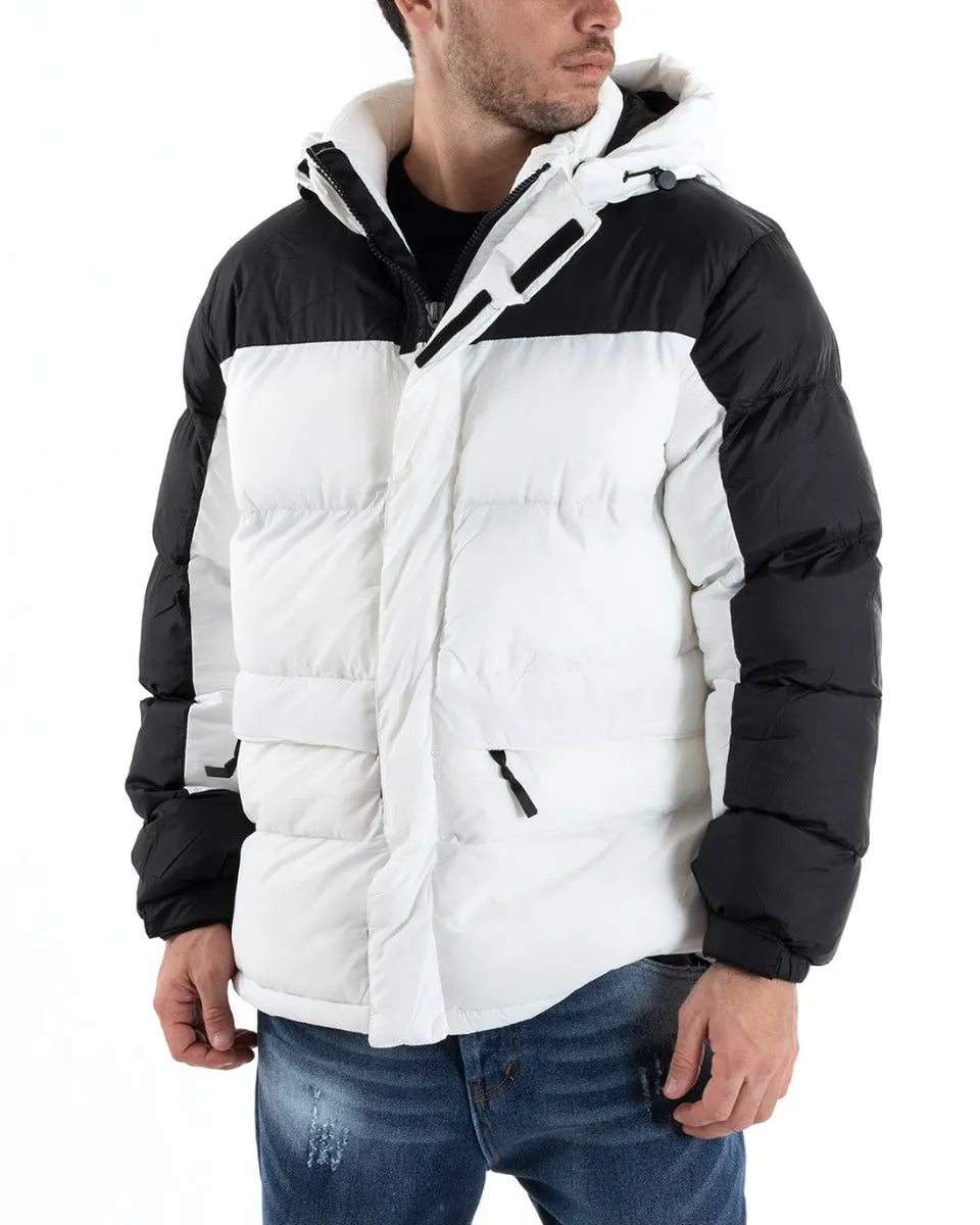 Giubbotto Uomo Bomber Bicolore Nero Bianco Cappuccio Puffer Imbottito GIOSAL-G2935A