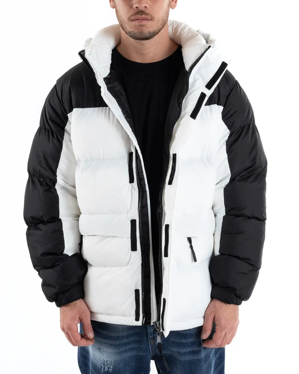 Giubbotto Uomo Bomber Bicolore Nero Bianco Cappuccio Puffer Imbottito GIOSAL-G2935A