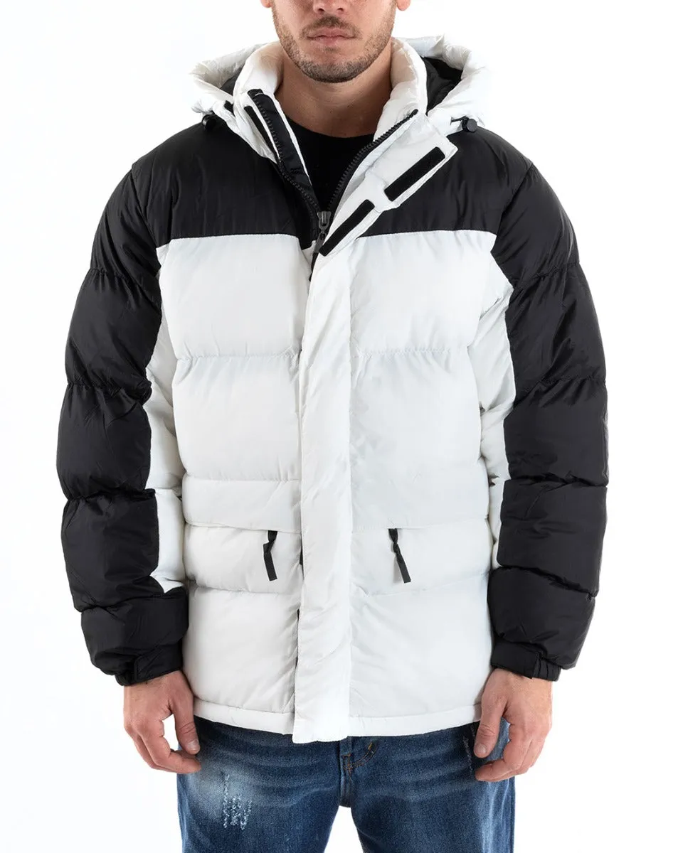 Giubbotto Uomo Bomber Bicolore Nero Bianco Cappuccio Puffer Imbottito GIOSAL-G2935A