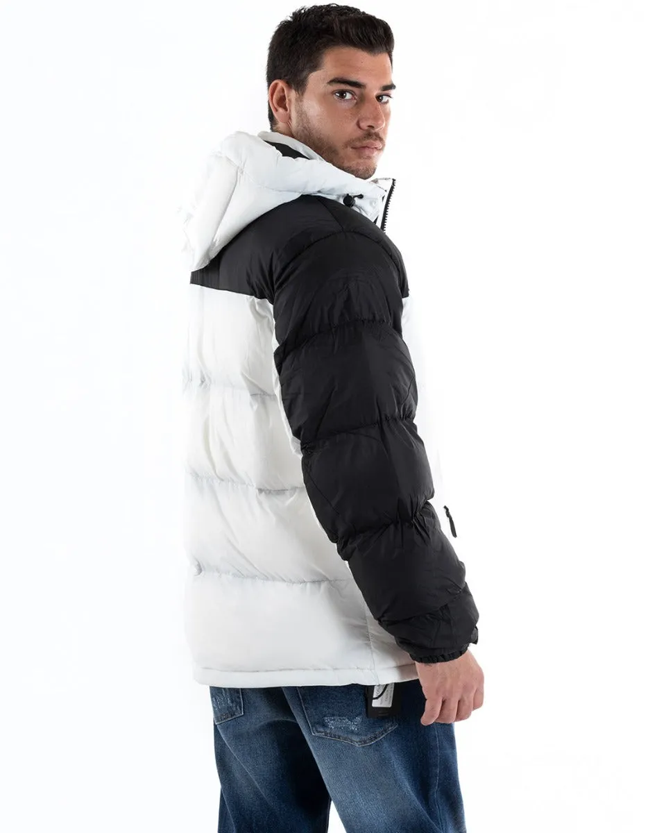 Giubbotto Uomo Bomber Bicolore Nero Bianco Cappuccio Puffer Imbottito GIOSAL-G2935A