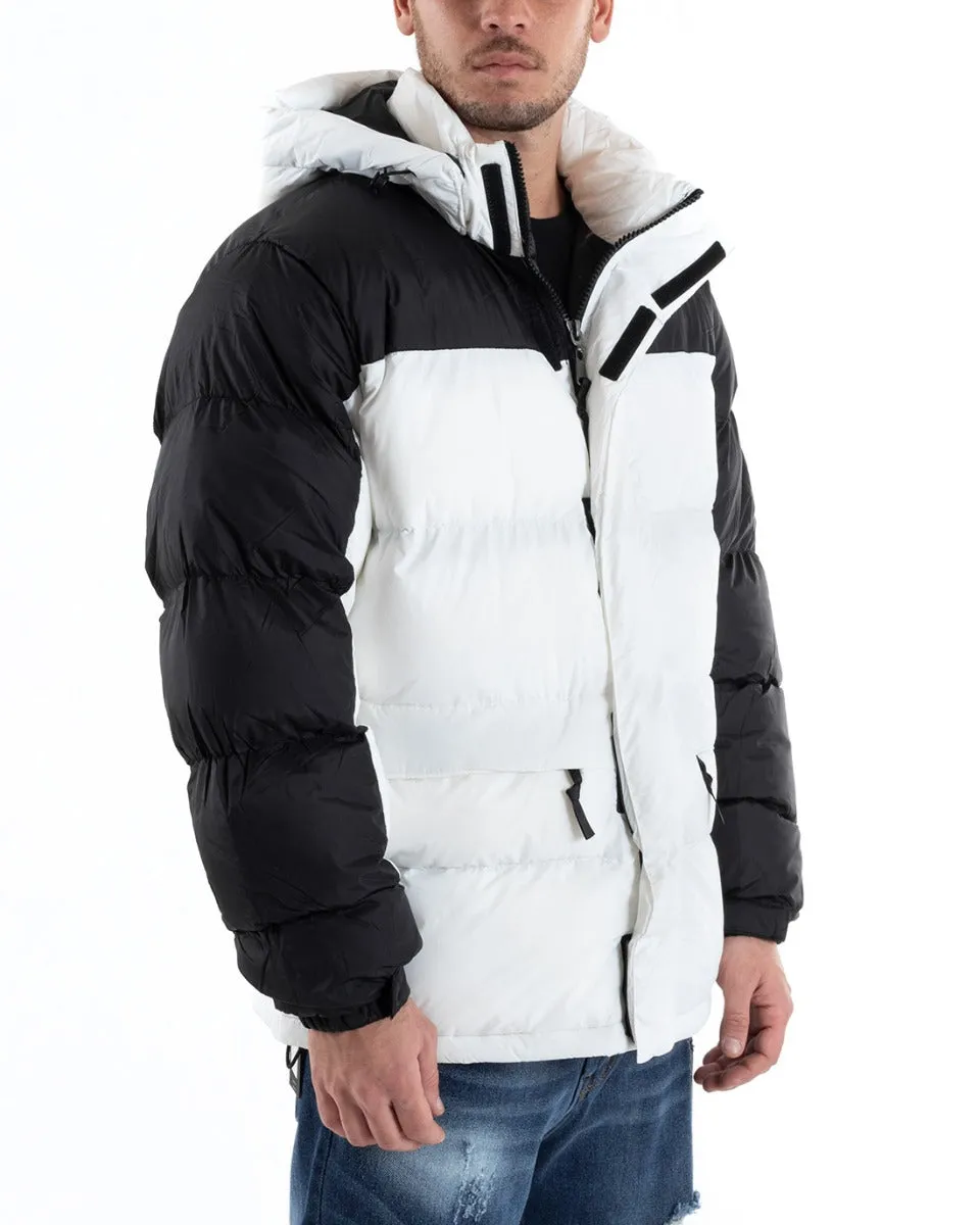 Giubbotto Uomo Bomber Bicolore Nero Bianco Cappuccio Puffer Imbottito GIOSAL-G2935A