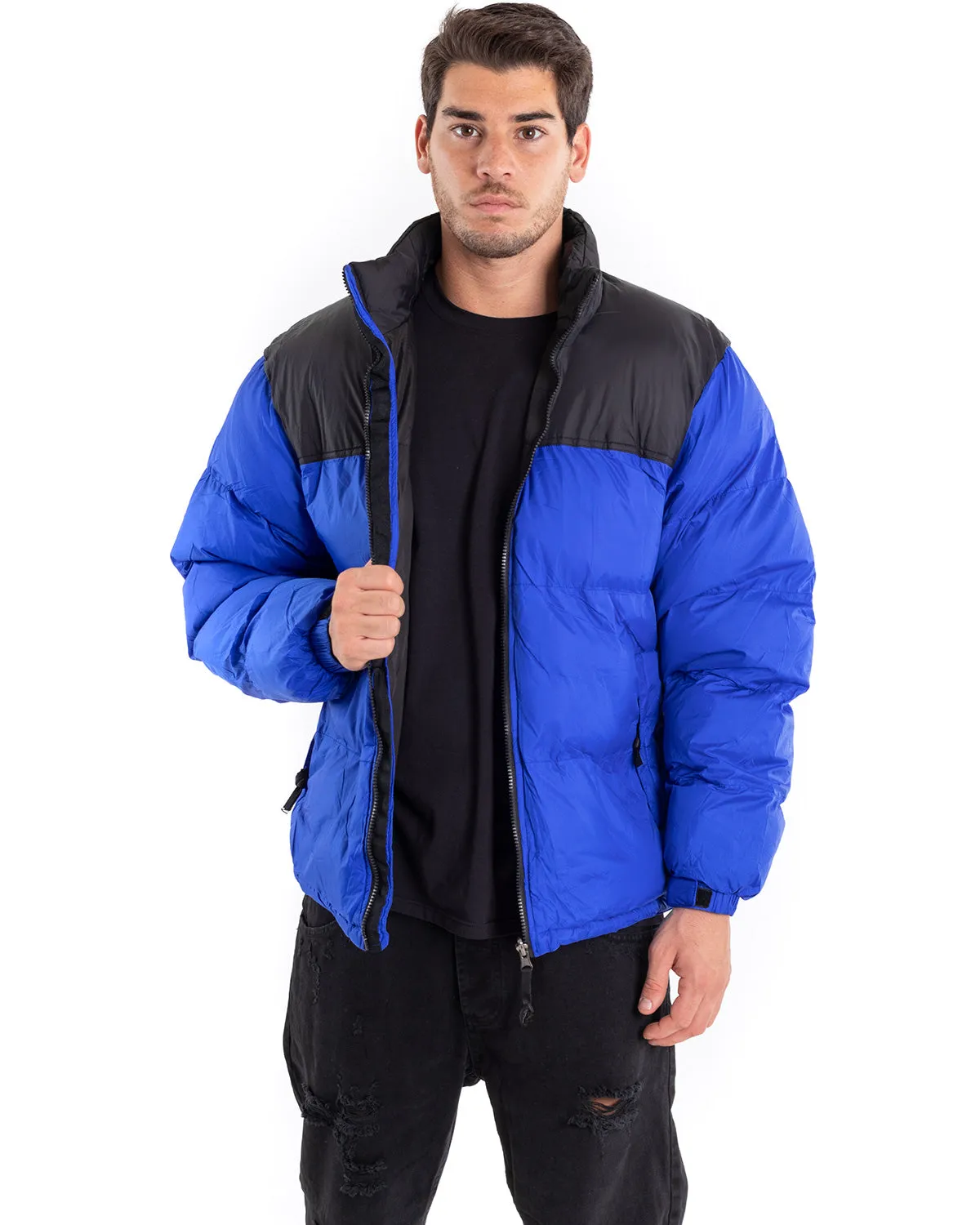 Giubbotto Uomo Bomber Bicolore Nero Blu Royal Puffer Imbottito GIOSAL-G2911A