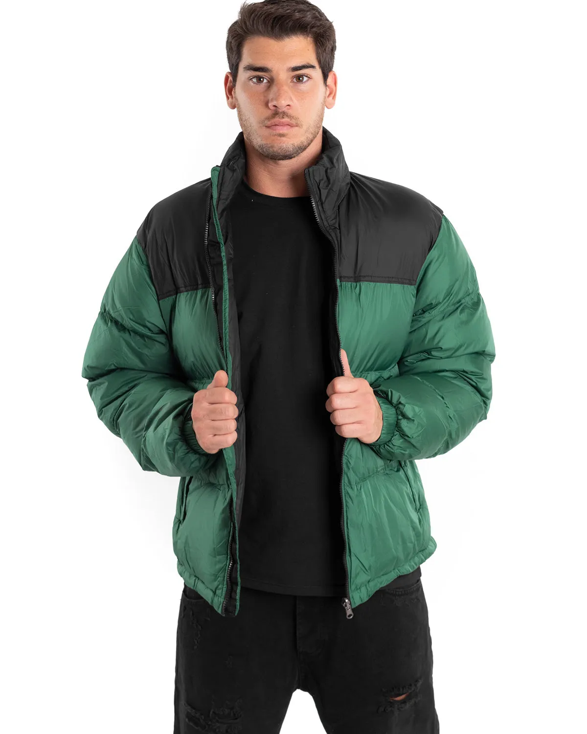 Giubbotto Uomo Bomber Bicolore Nero Verde Puffer Imbottito GIOSAL-G2910A