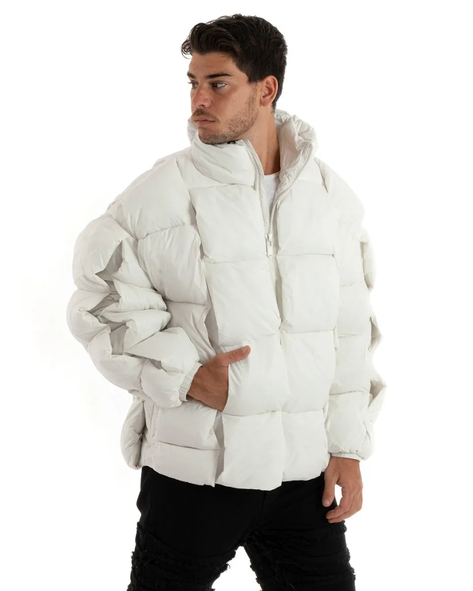 Giubbotto Uomo Bomber Imbottito Con Fasce Intreccio Tinta Unita Bianco Casual GIOSAL-G3082A