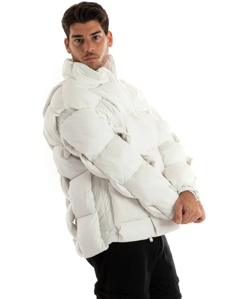 Giubbotto Uomo Bomber Imbottito Con Fasce Intreccio Tinta Unita Bianco Casual GIOSAL-G3082A